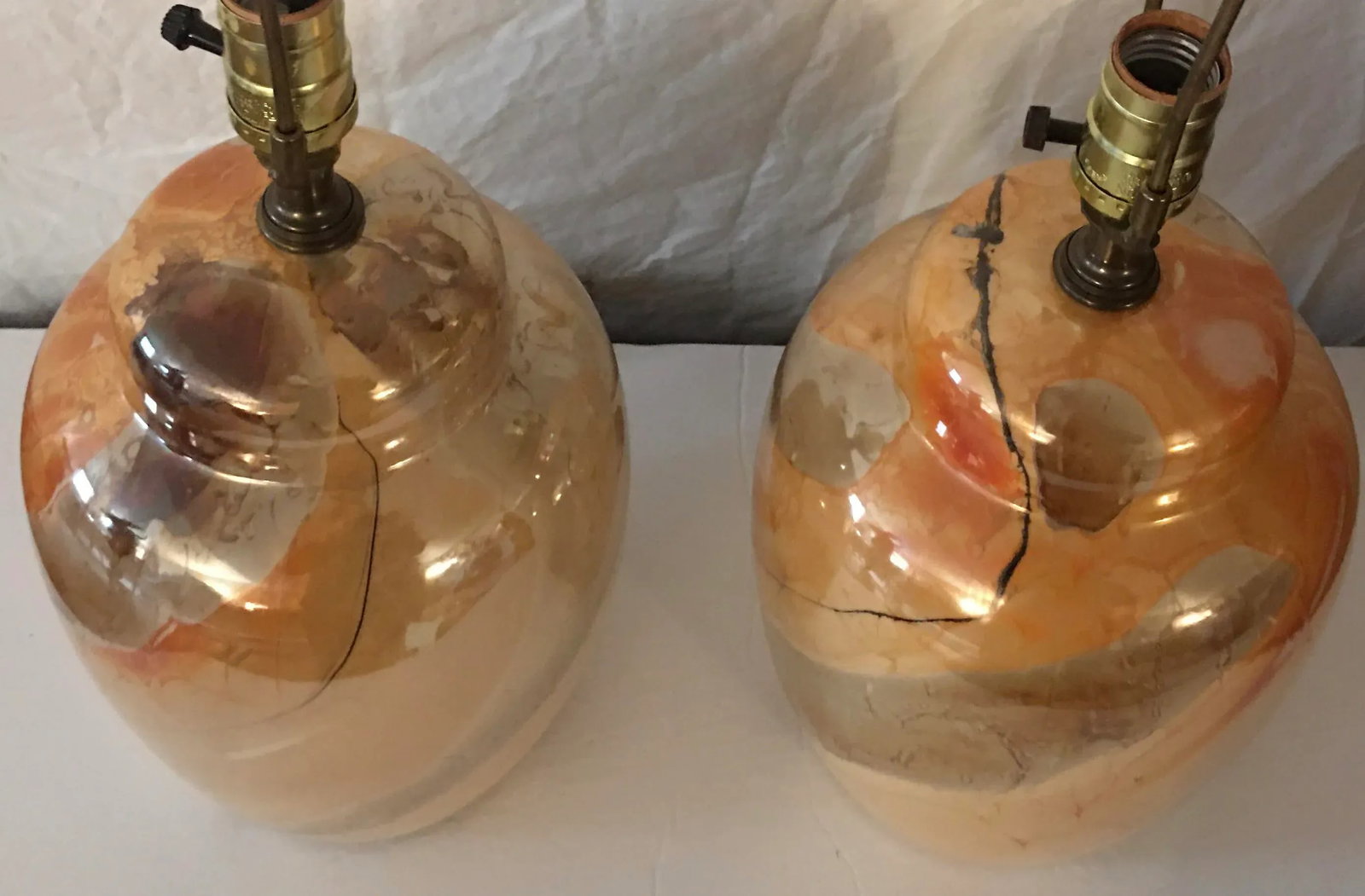 Vintage Glazed Ginger Jar Style Table Lamps - a Pair - 5