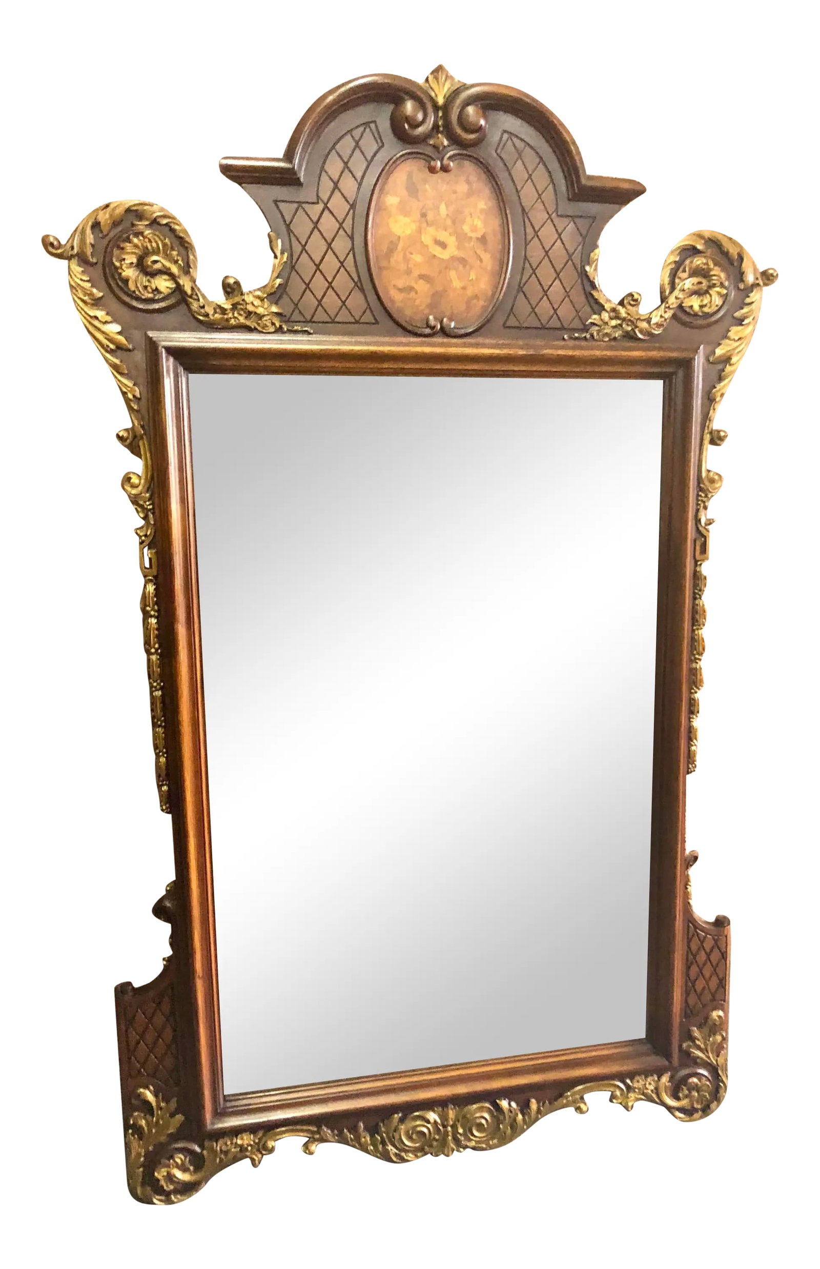 Vintage Carved & Inlaid French Style Wall Mirror W/Burnished Gold Highlights (1 of 13)
