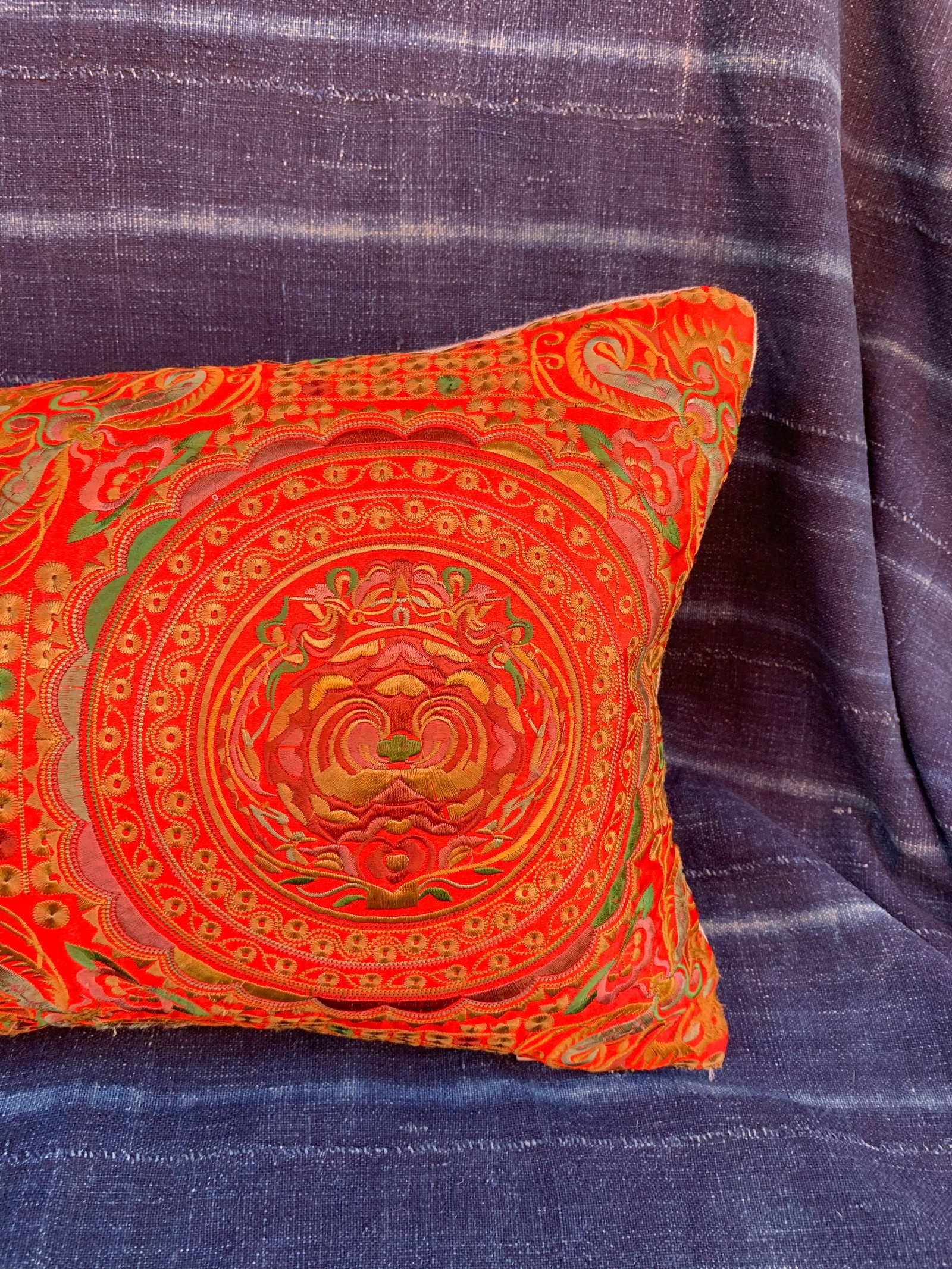 Hollywood Regency Silk Embroidered Chinoiserie Floral Moth Pillow - 5
