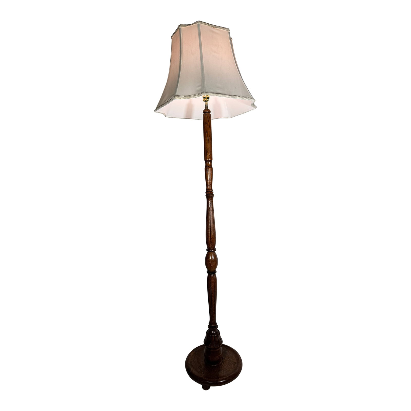 Vintage Carved Wood Floor Lamp With Pleated Fabric Shade (1 of 8)