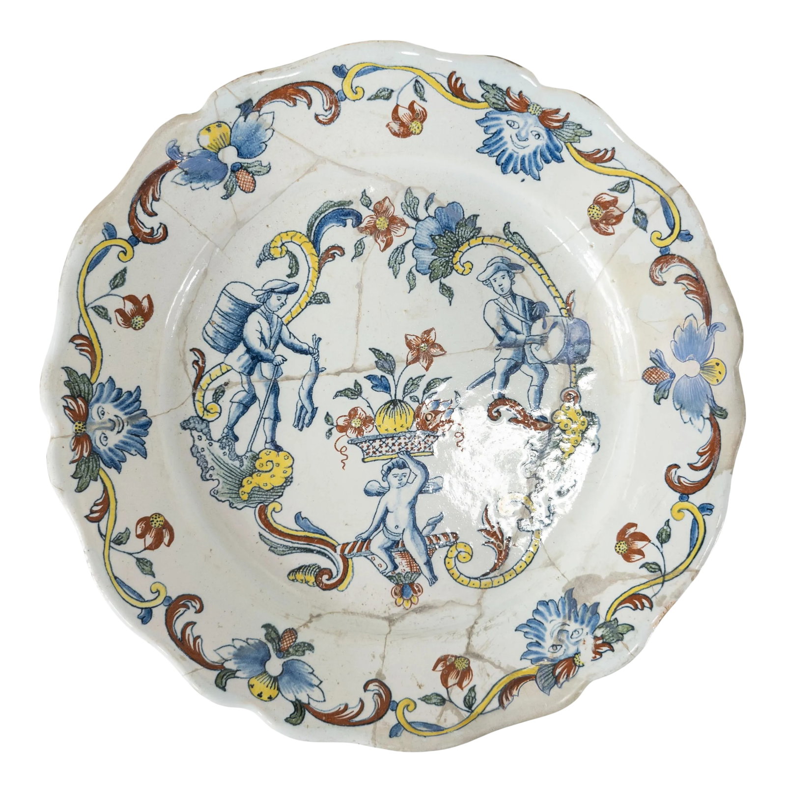 French Faience or Dutch Delft Polychrome Plate (1 of 12)