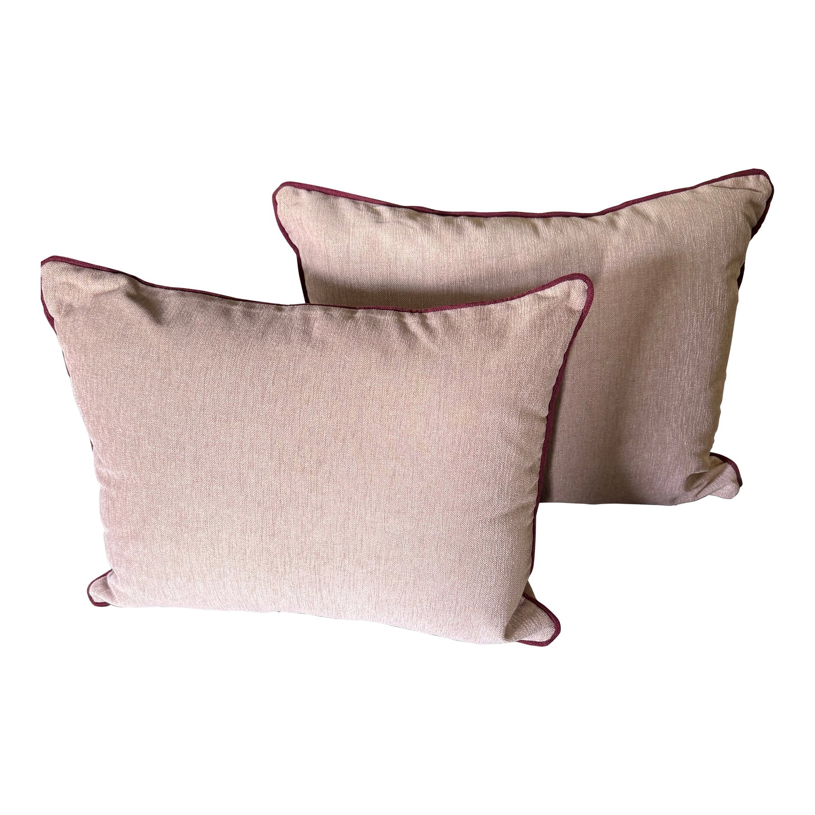 Pair of Blush Pink Throw Pillows With Contrasting Piping. (1 of 4)