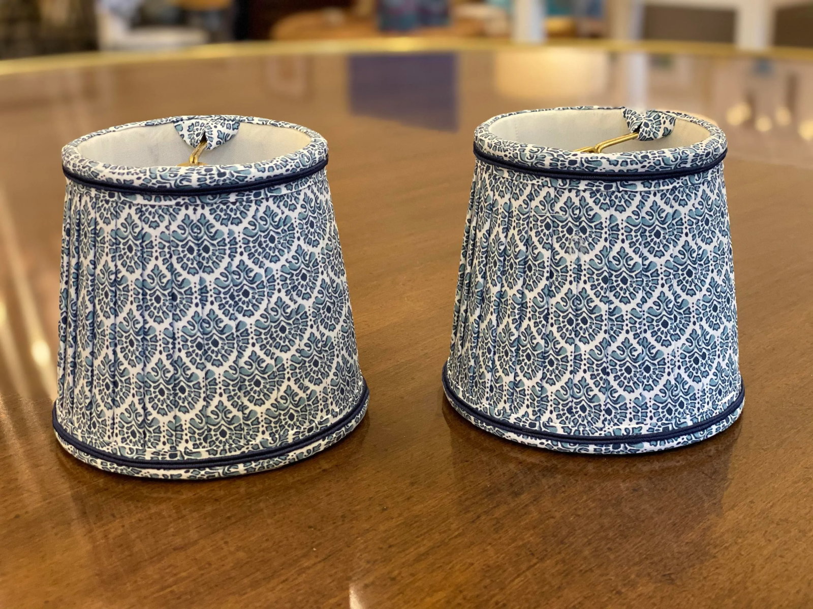 Custom Lamp Shades With Blue Pattern - a Pair - 2