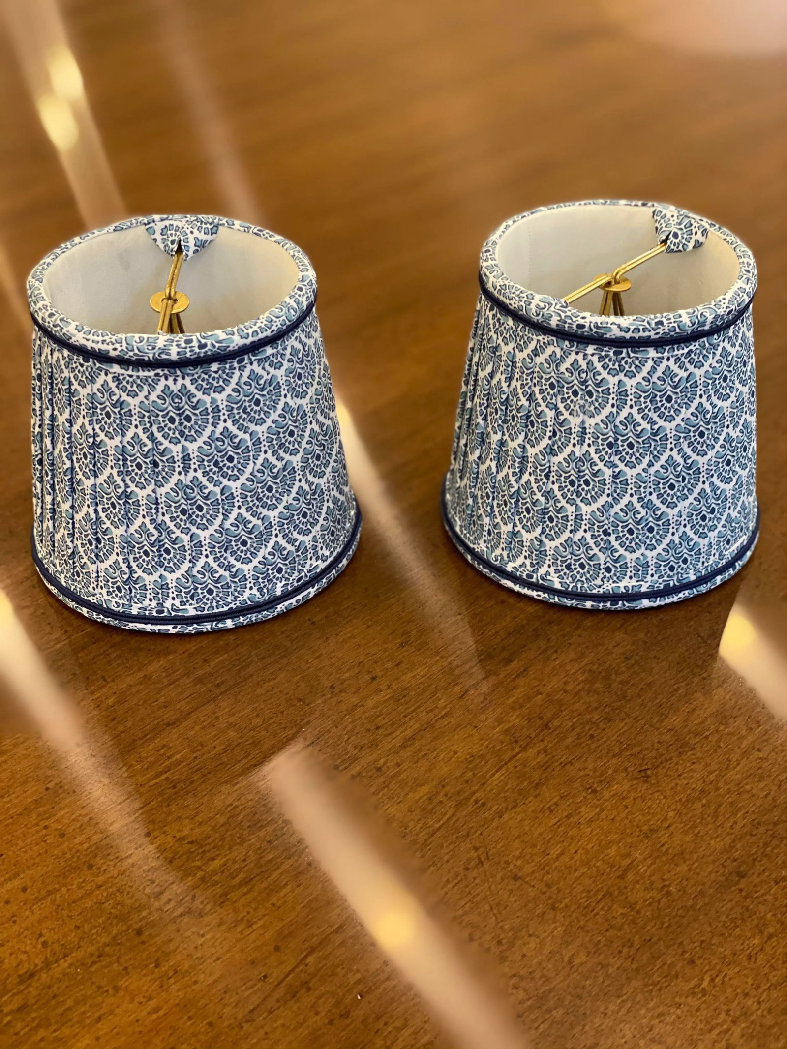 Custom Lamp Shades With Blue Pattern - a Pair - 3