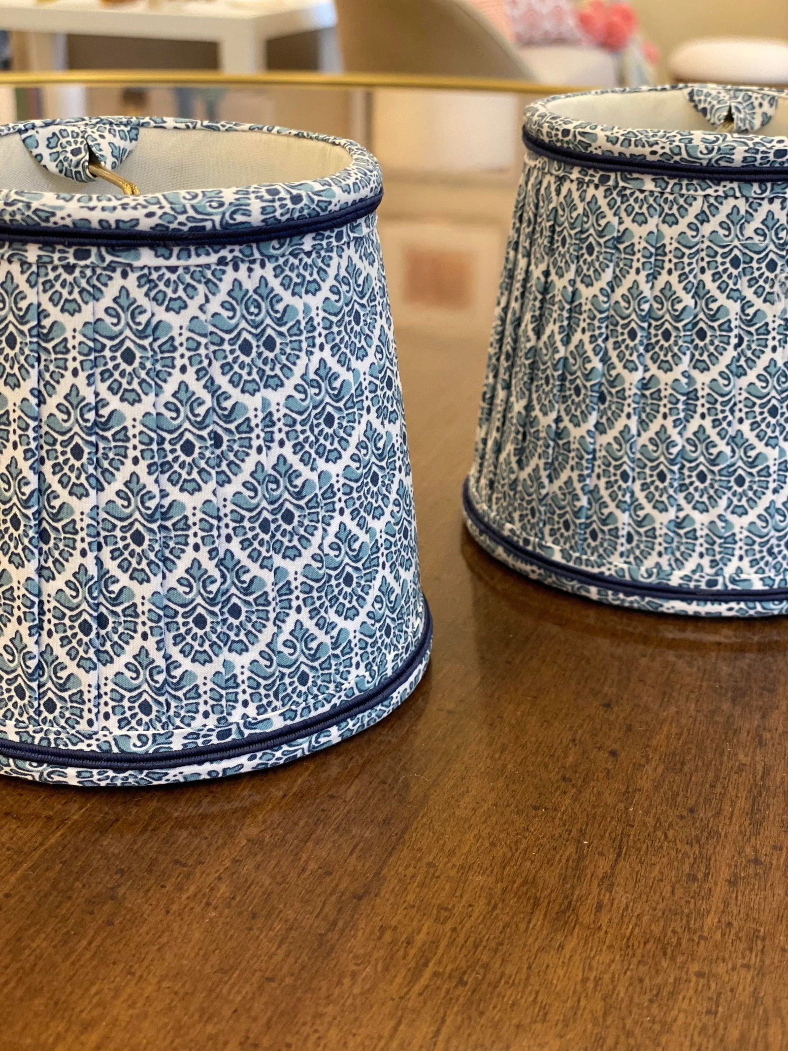 Custom Lamp Shades With Blue Pattern - a Pair - 4