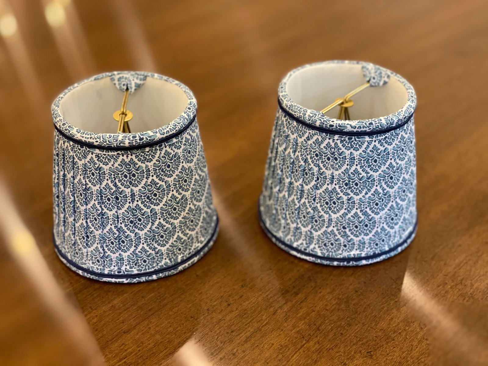 Custom Lamp Shades With Blue Pattern - a Pair - 6