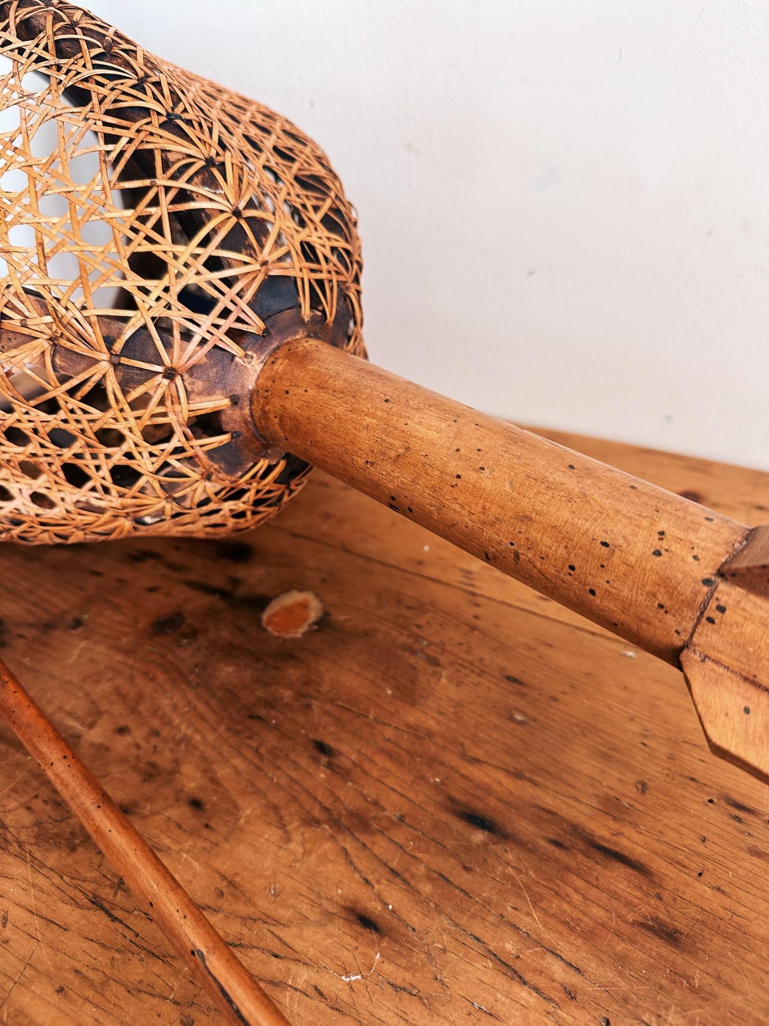 1910s Carved Fruitwood Plant Stand With Cane Basket - 10