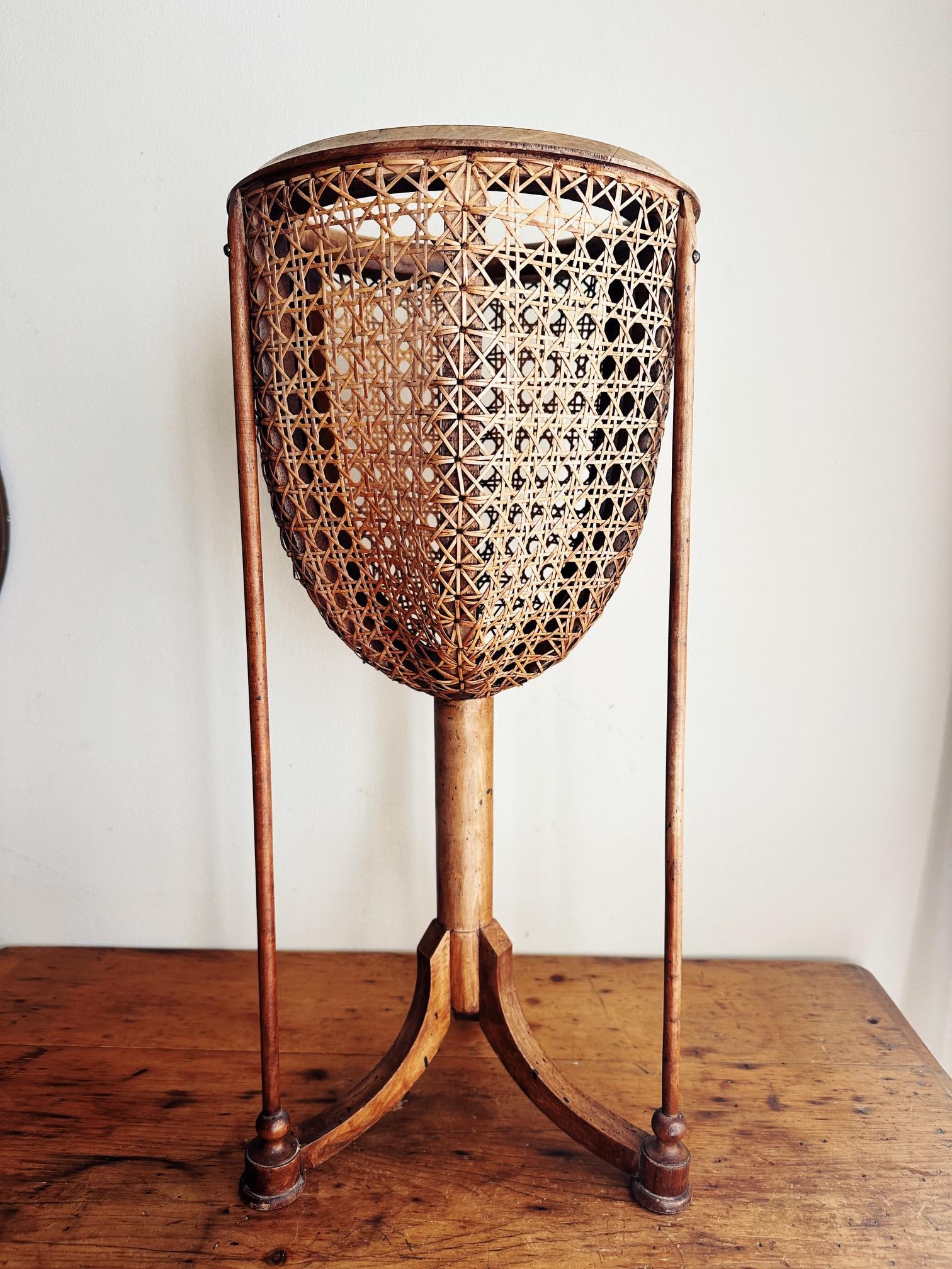 1910s Carved Fruitwood Plant Stand With Cane Basket - 2