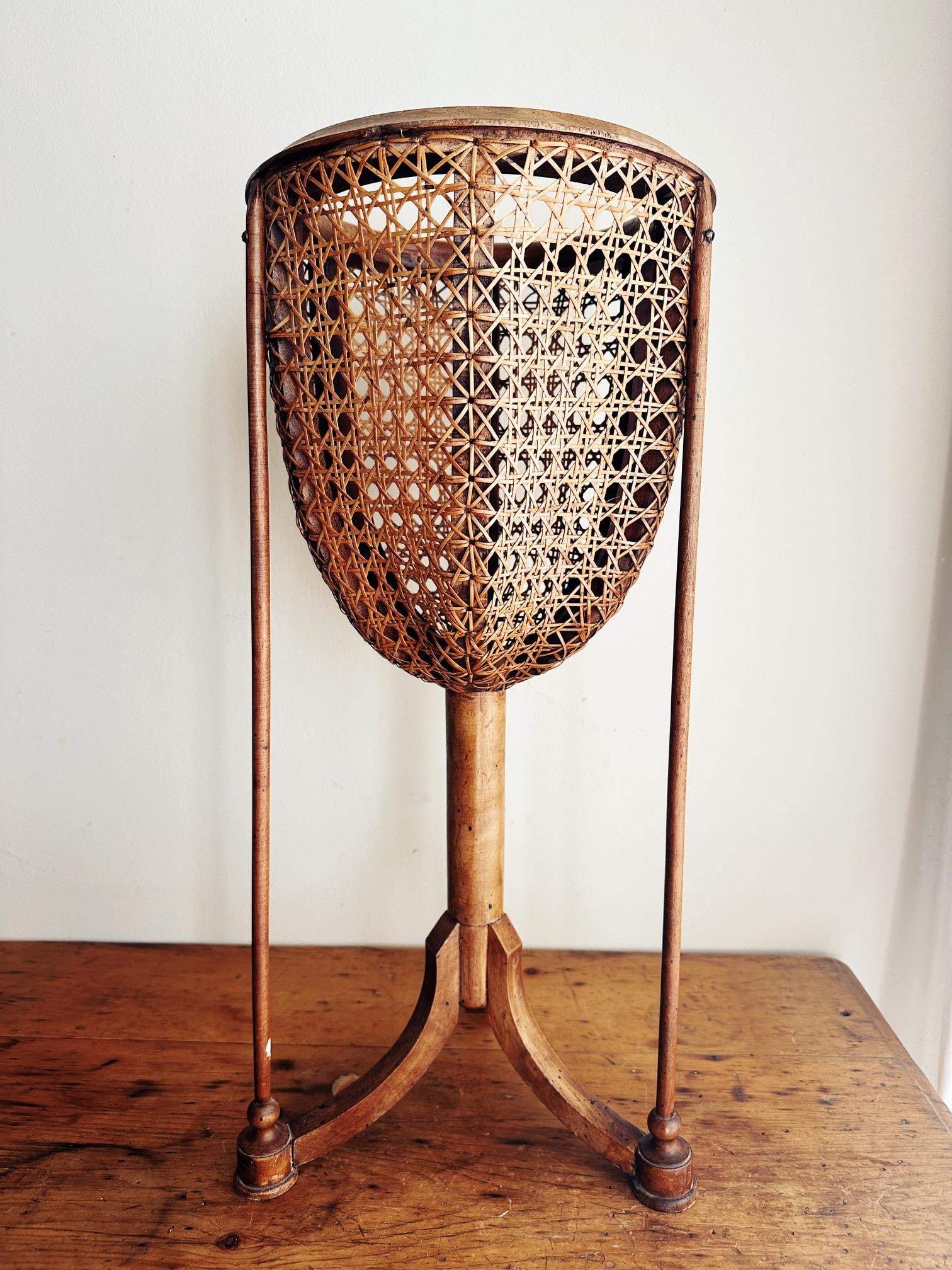 1910s Carved Fruitwood Plant Stand With Cane Basket - 3