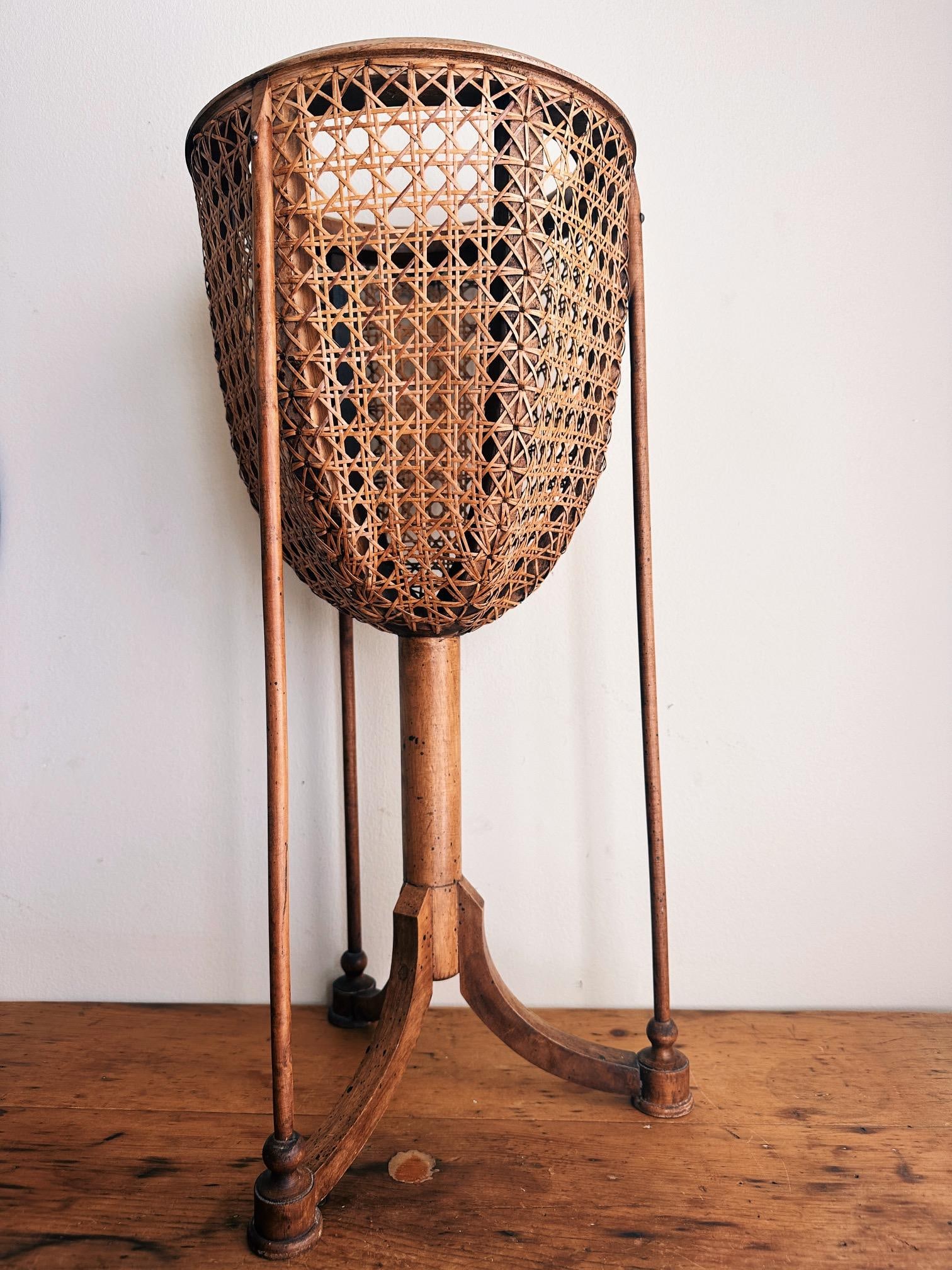 1910s Carved Fruitwood Plant Stand With Cane Basket - 4