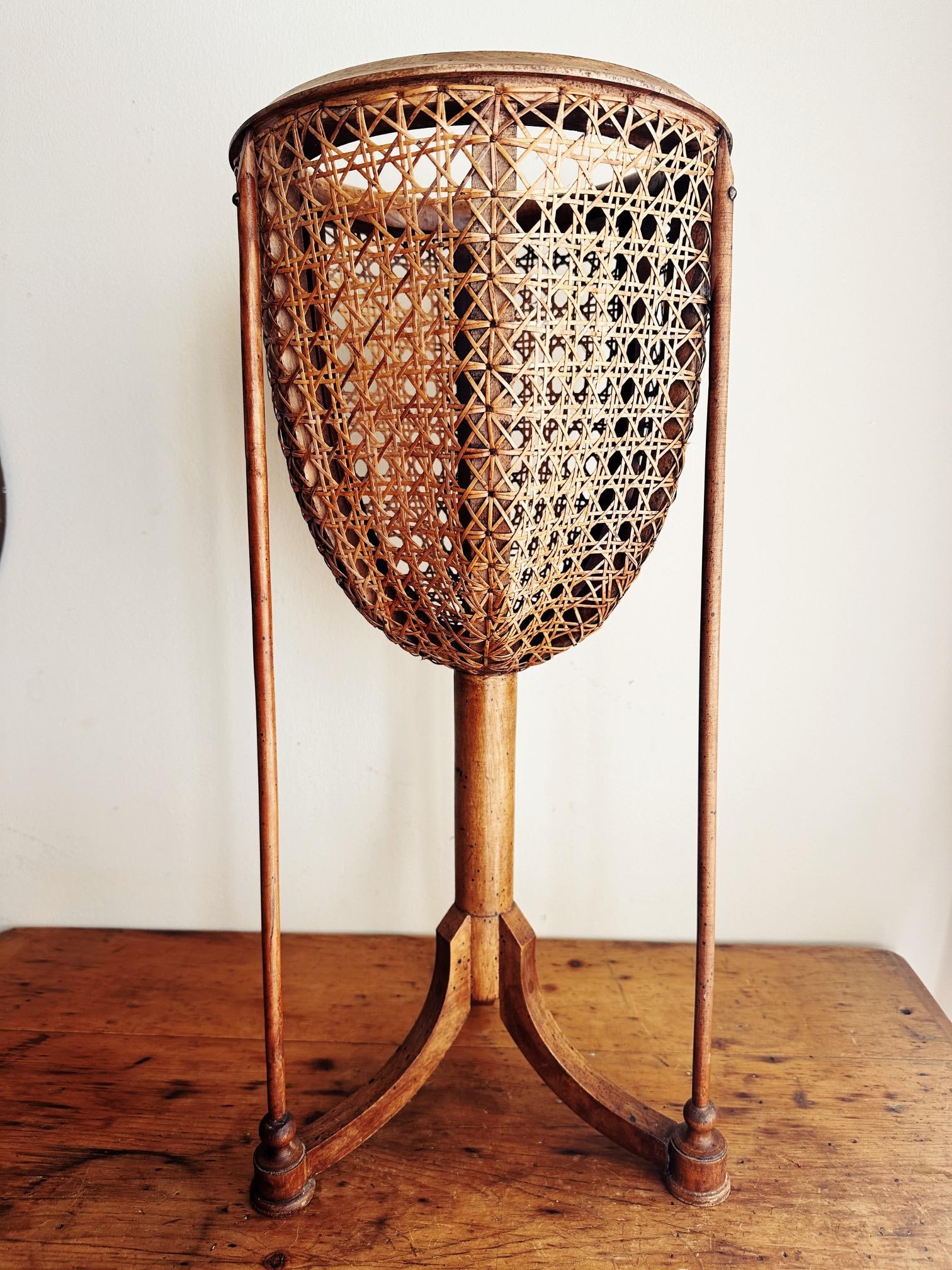 1910s Carved Fruitwood Plant Stand With Cane Basket - 5