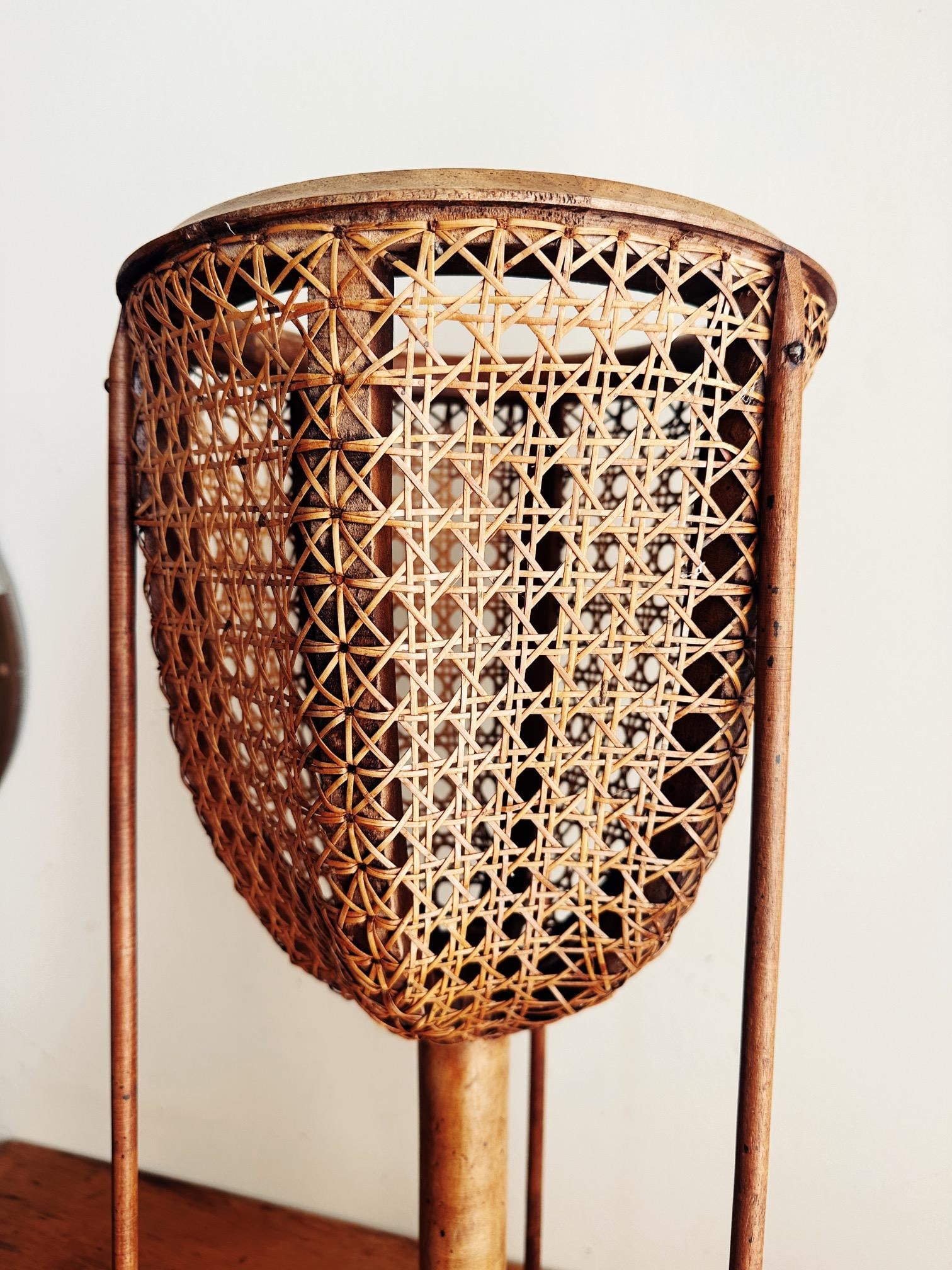 1910s Carved Fruitwood Plant Stand With Cane Basket - 9