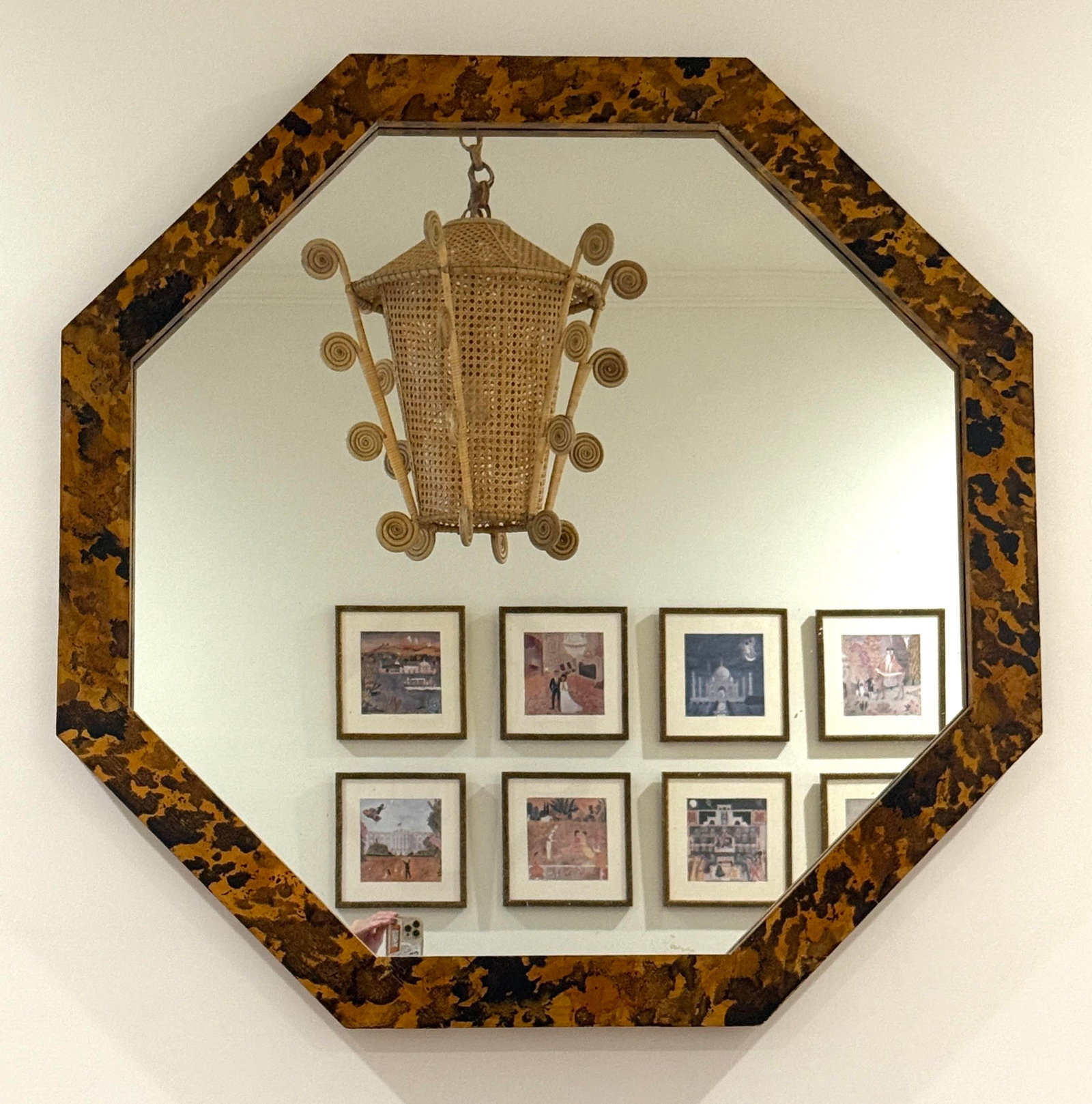 Faux Tortoise Hand Painted Octagonal Large Mirror - 2