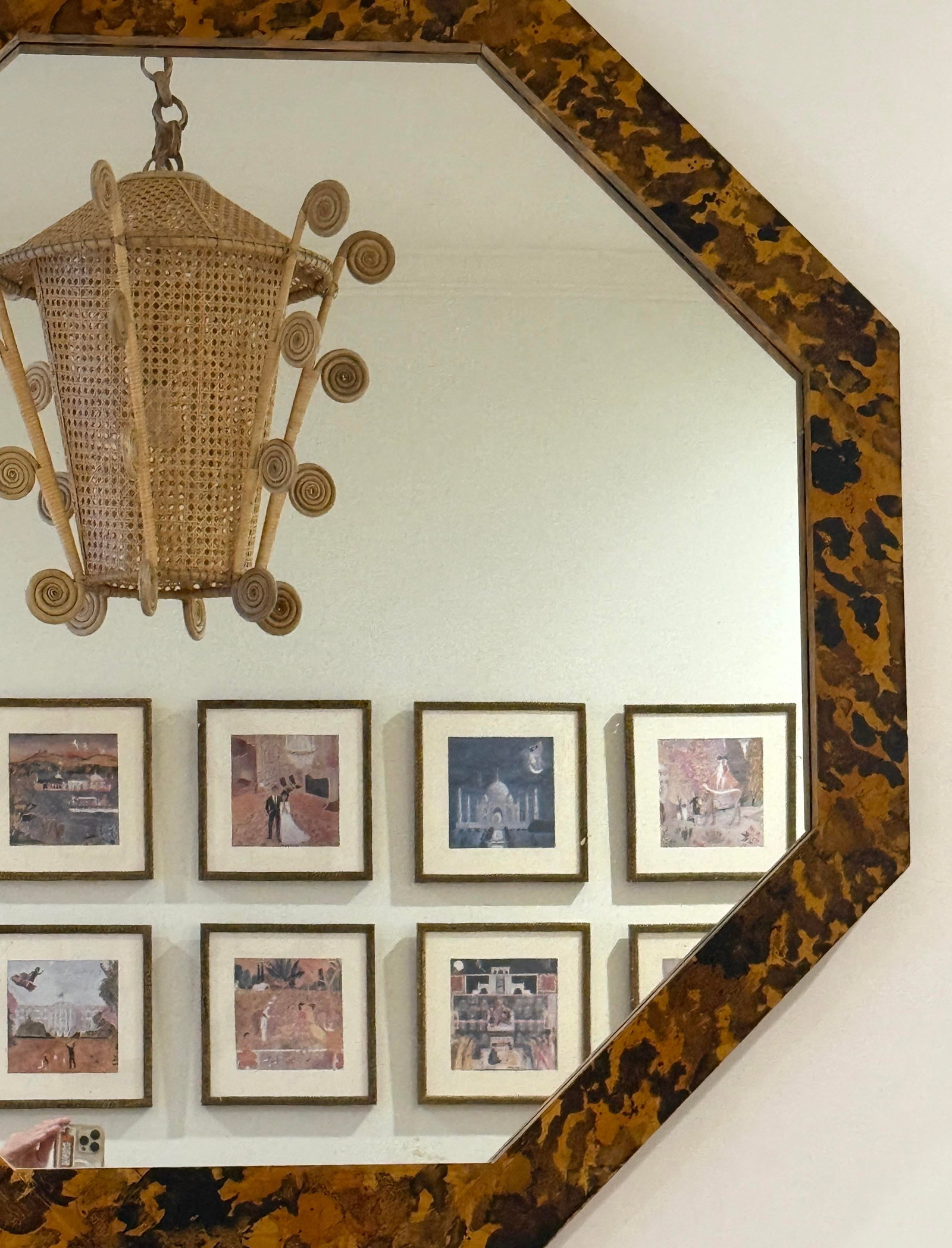 Faux Tortoise Hand Painted Octagonal Large Mirror - 3