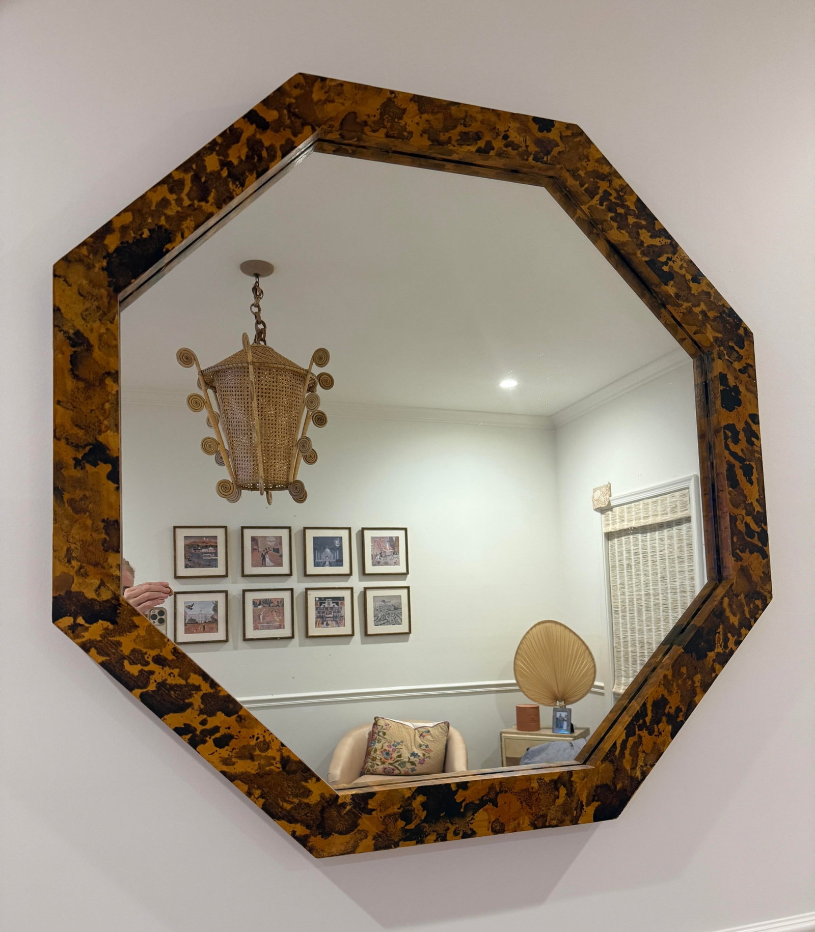 Faux Tortoise Hand Painted Octagonal Large Mirror - 5
