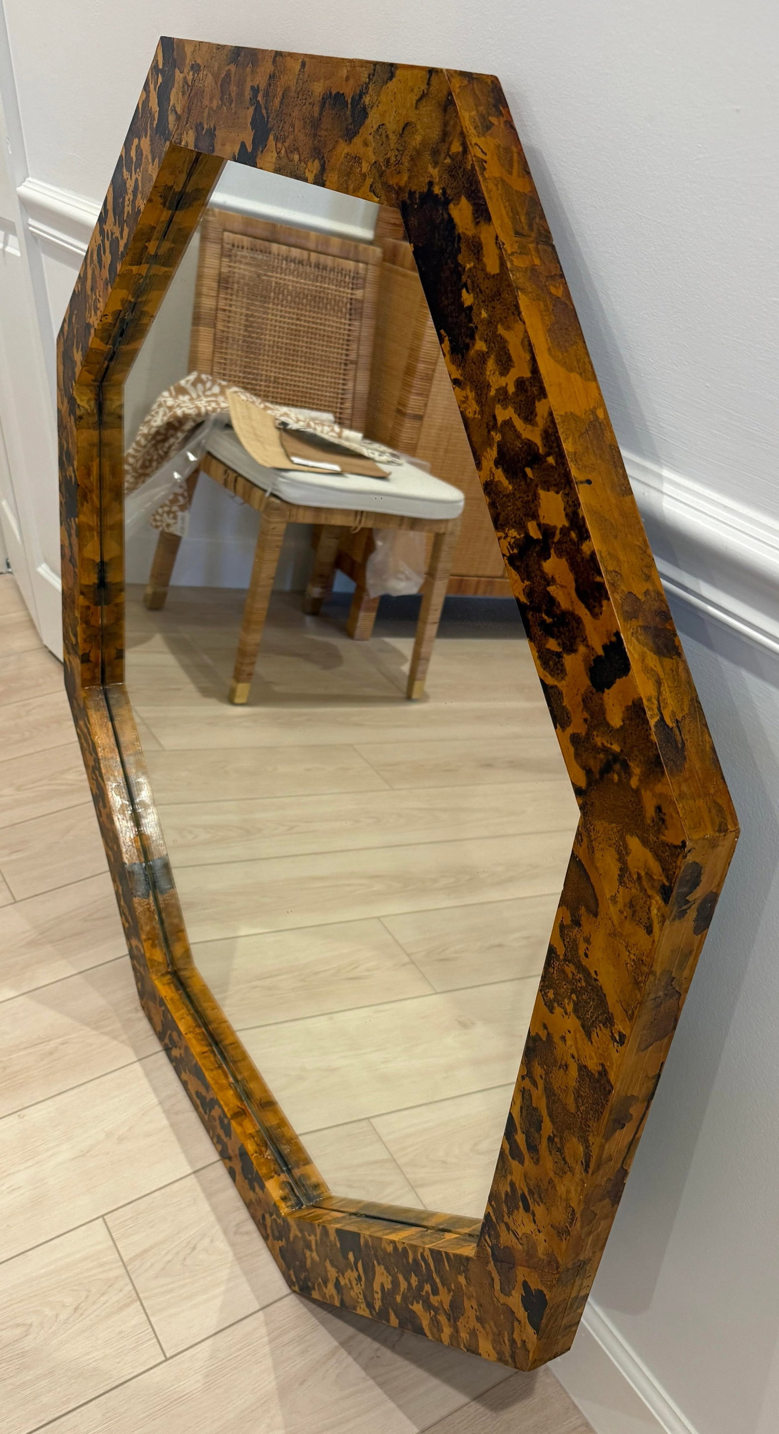 Faux Tortoise Hand Painted Octagonal Large Mirror - 7