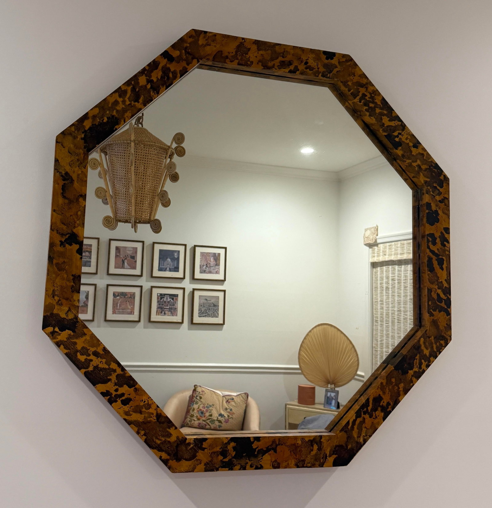 Faux Tortoise Hand Painted Octagonal Large Mirror - 9