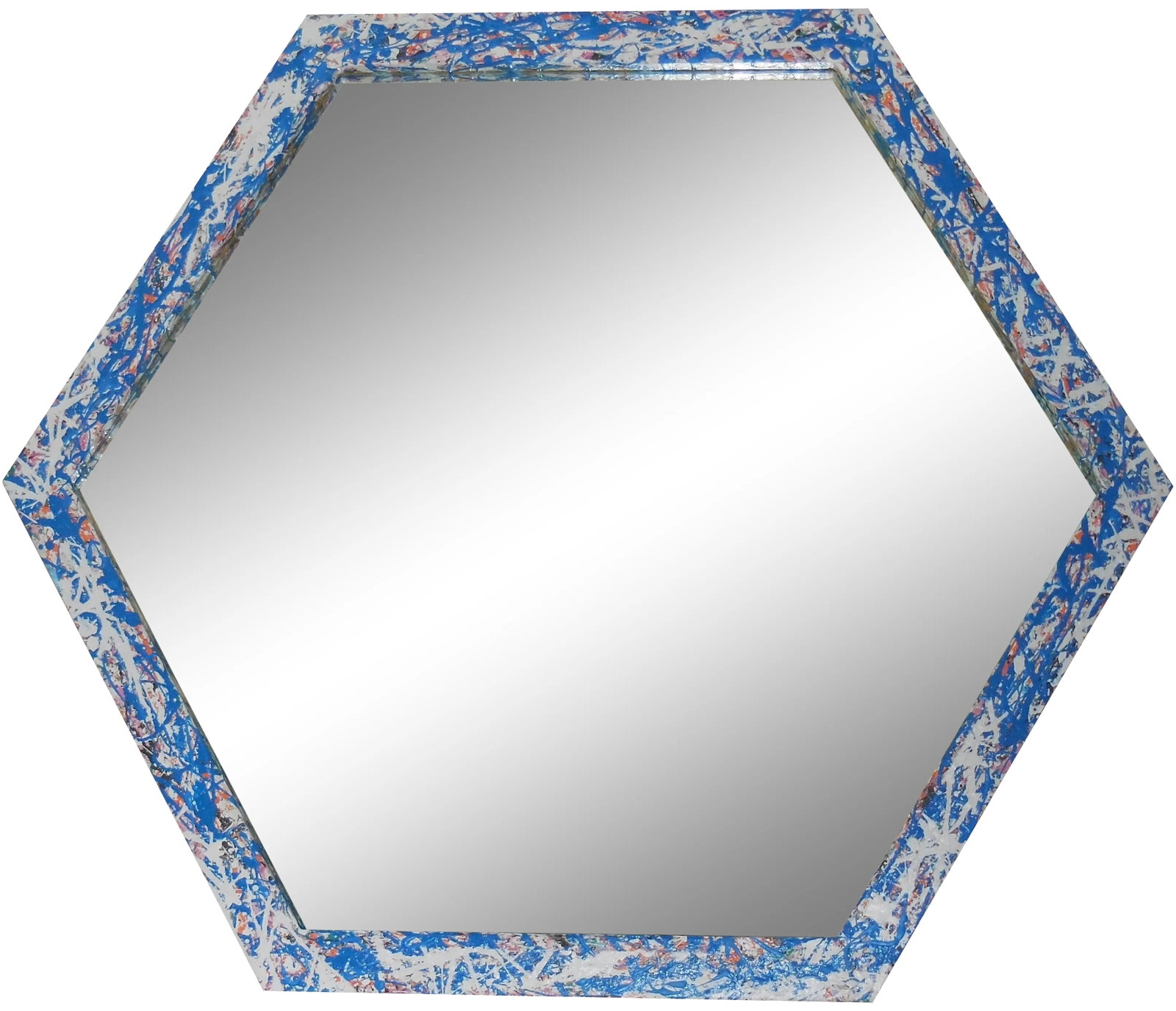 Artistic Six Sided Mirror: Six sided mirror made of metal frame with hand painted drip painting style. Multi colored acrylic paint. Condition: Alterations: Original Condition Unaltered Imperfections: Some Imperfections
