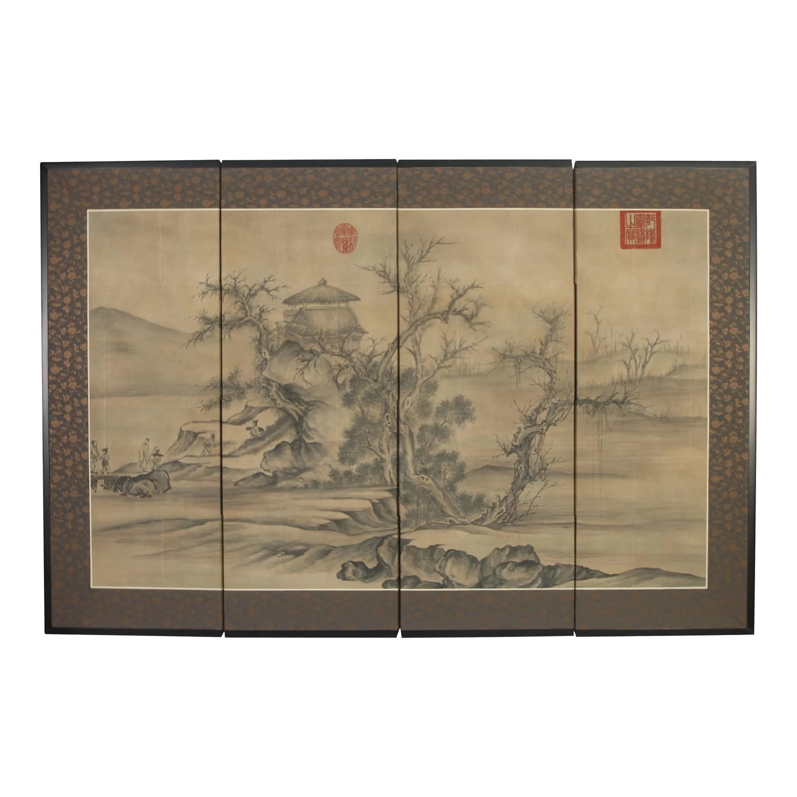 Vintage 4-Panel Chinese Screen: 41x64" vintage 4 panel Chinese screen. Good vintage condition. Condition: Alterations: Original Condition Unaltered Imperfections: Some Imperfections Condition Notes: Minor age appropriate wear to a
