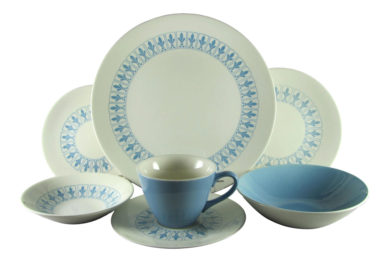 1960s Homer Laughlin Turquoise Fleur De Lys Service for 8 Dinnerware Set - 56 Piece (1 of 13)