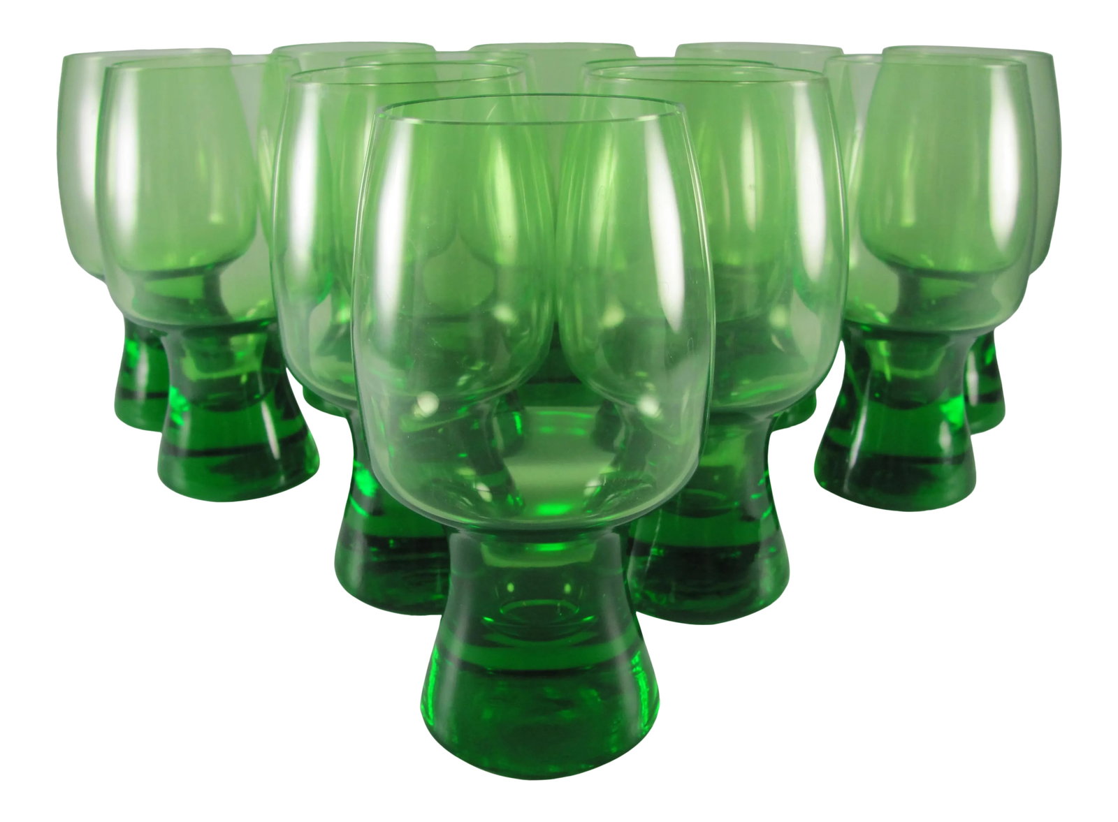 14 Ounce Lime Citron Apple Jade Green Crystal Glass Footed Tumblers - Set of 12: We also have (in a separate listing) a smaller size in a set of six Fantastic set of heavy-bottomed barrel shaped schooner tumblers which we believe to be crystal because of the ring they make when