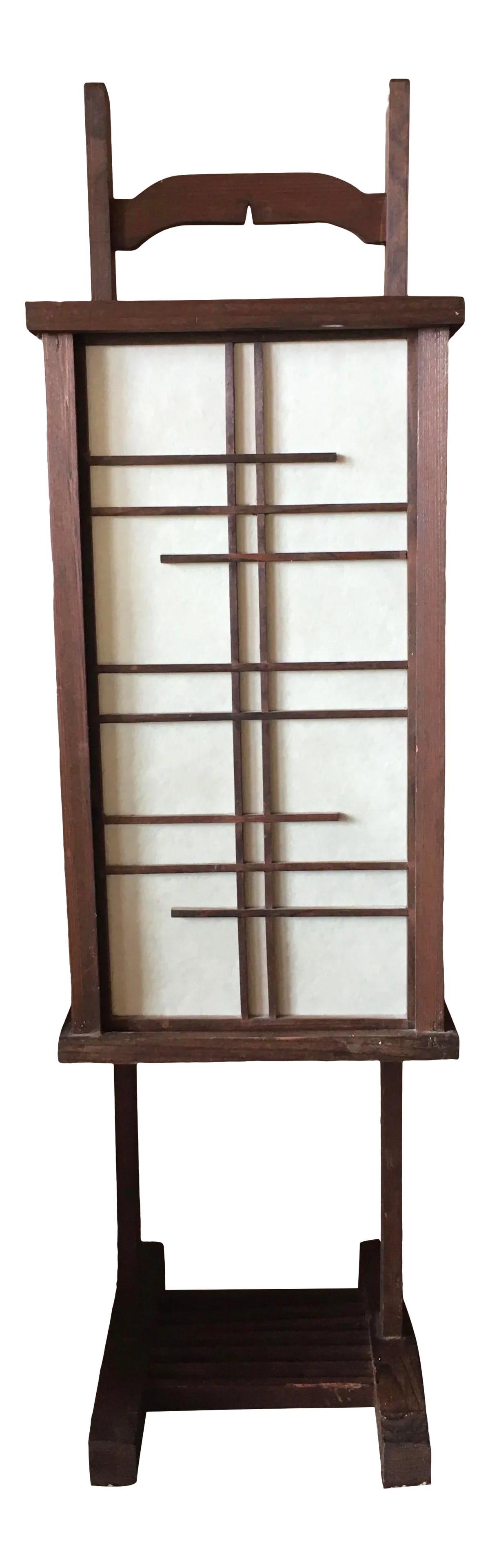 Mid Century Japanese Style Wooden Table or Floor Lamp: Mid Century classic Japanese style tall square wooden table or floor lamp. Wooden framework with paper shading. USA wired. Excellent condition Condition: Alterations: Original Condition Unaltered