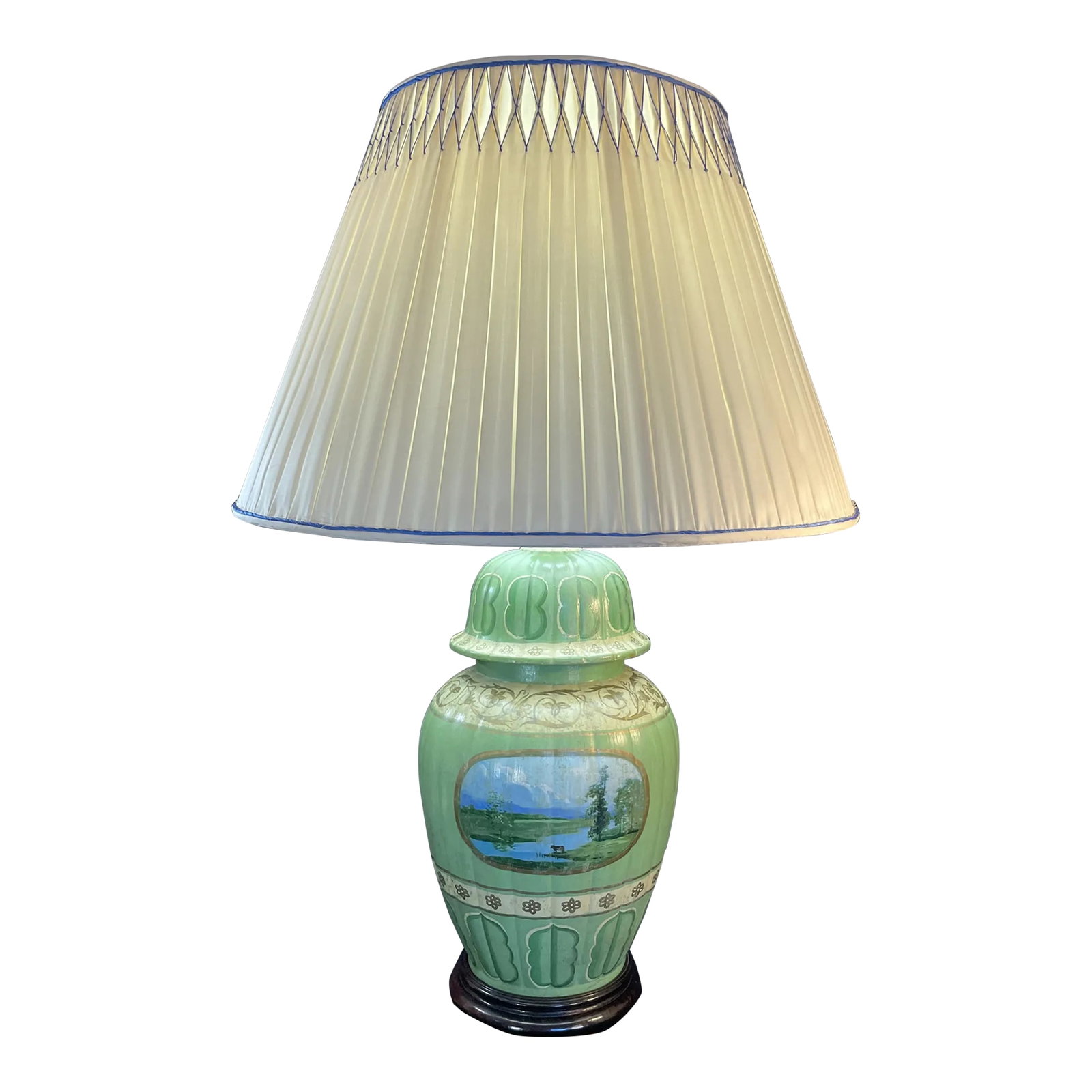 Ceramic Table Lamp, Pleated Silk Shade (1 of 11)