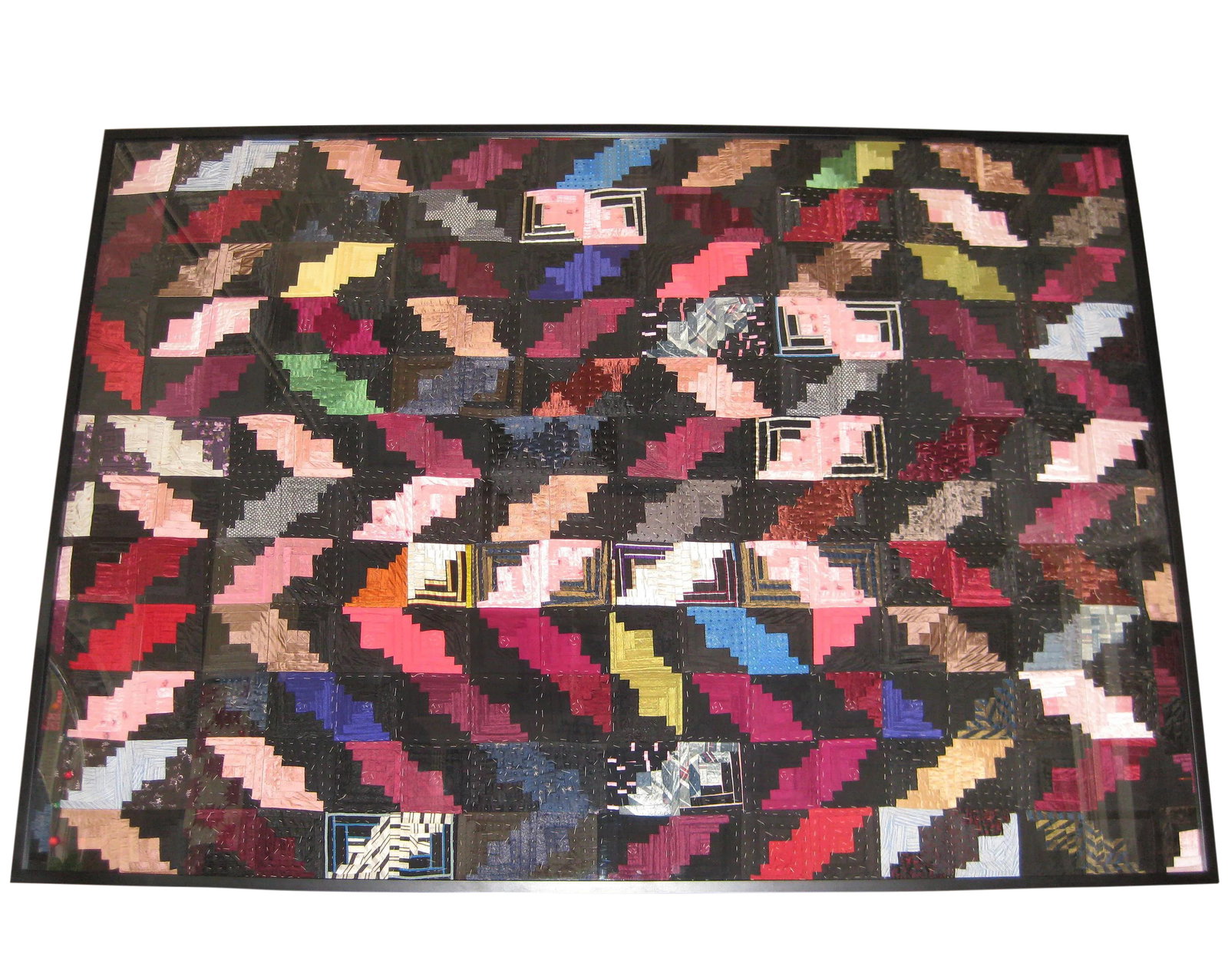 Framed Antique Satin Log Cabin Quilt - 70" x 50" (1 of 6)