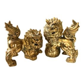 Vintage Brass Foo Dogs - a Pair