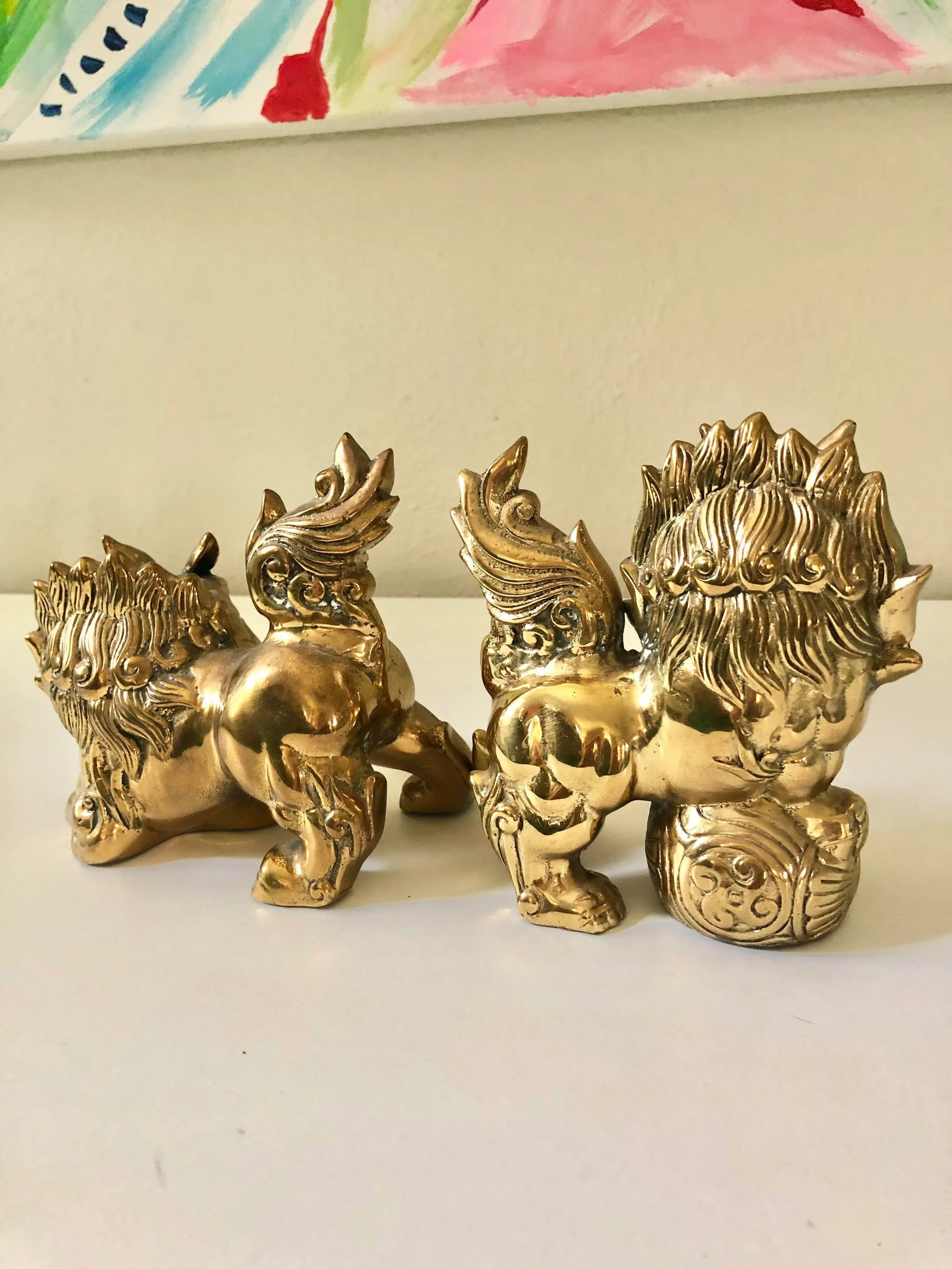 Vintage Brass Foo Dogs - a Pair - 2
