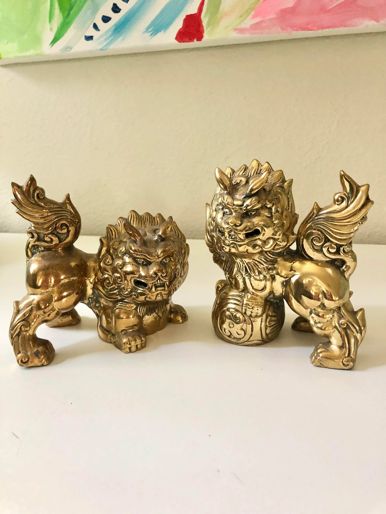Vintage Brass Foo Dogs - a Pair - 4