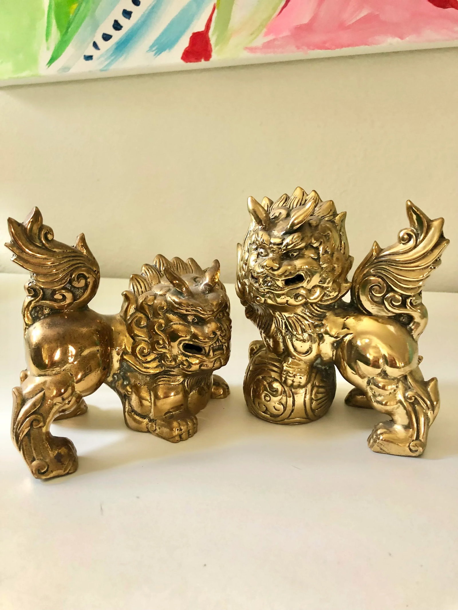 Vintage Brass Foo Dogs - a Pair - 8