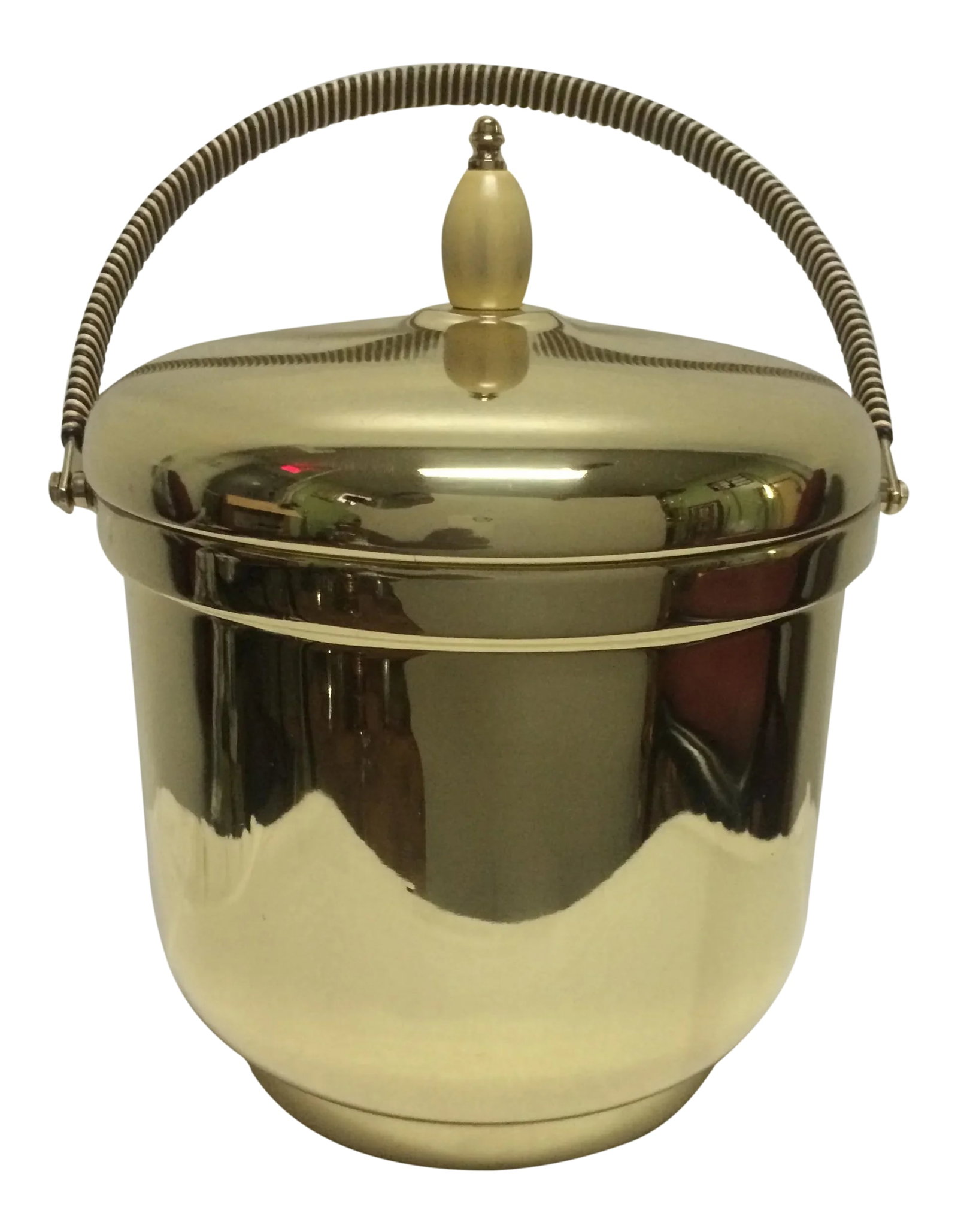 Mercury Glass Brass Ice Bucket: This brass ice bucket has been restored and polished. It has a mercury glass interior. Condition: Alterations: Restored Imperfections: Some Imperfections Condition Notes: Excellent - Minor wear