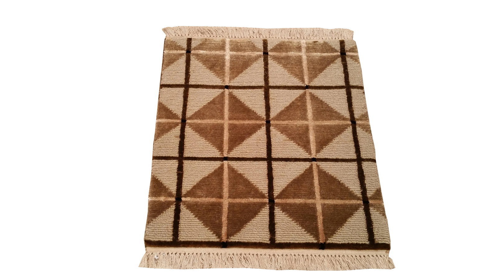 Modern Contemporary Wool & Silk Handmade Knotted Rug - 1'6" X 1'6": Infuse a touch of beauty to high-traffic areas of your home with this durable modern rug in colors of beige, gold, brown. The rug is made of 100-percent wool & silk handmade, making it durable against