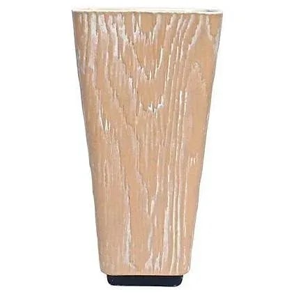 Mid-Century Modern Shawnee Faux Bois Vase: A Mid-Century Modern Shawnee painted faux bois ceramic vase with a black base. The vase has a flesh colored painted faux bois texture on the outside surface. It has minor wear and a tiny hairline