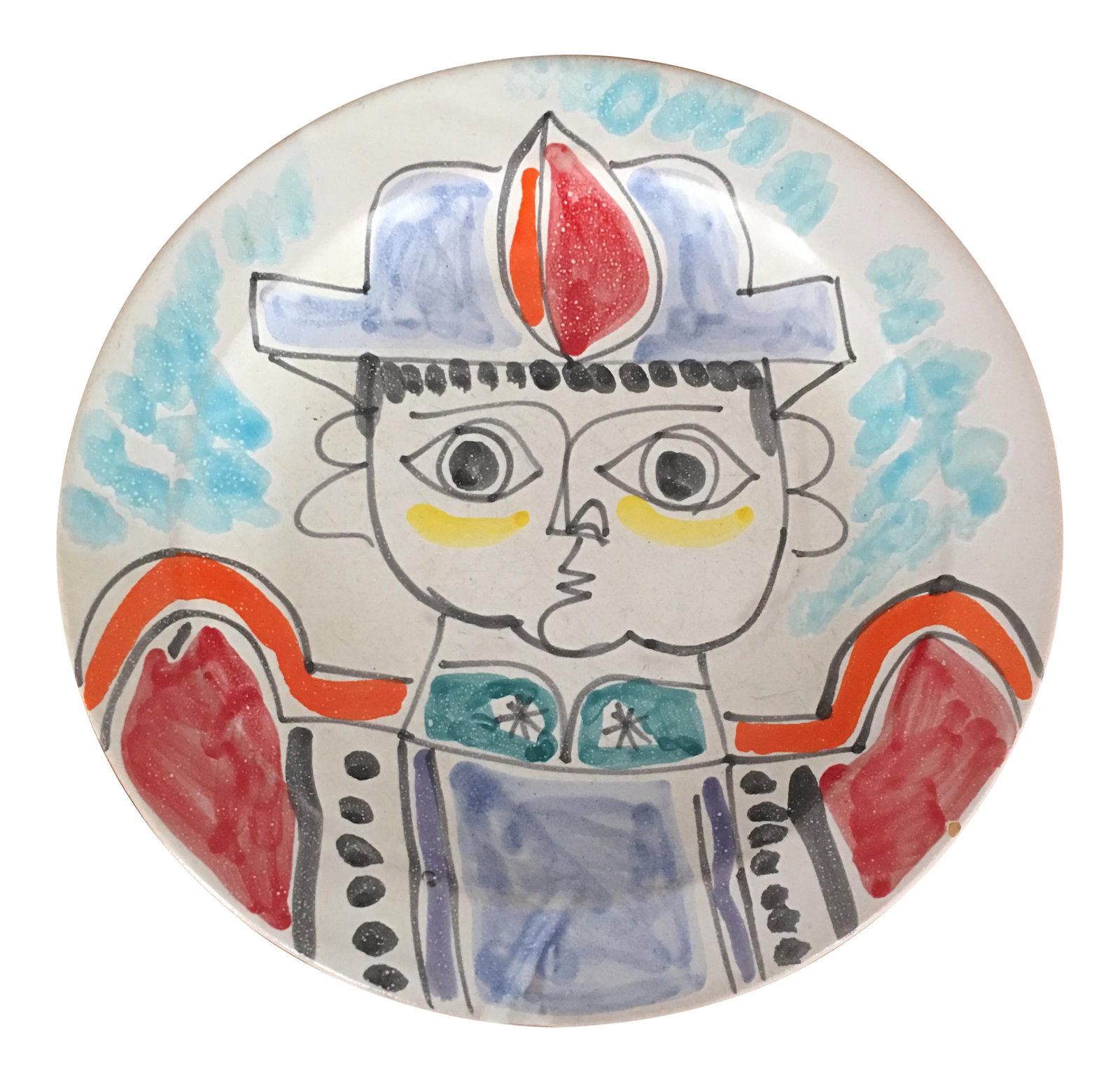 DeSimone Mi- Century 10 " Pottery Charger: Wonderful DeSimone vintage Plate DeSimone Pottery made in Sicily. Reminiscent Of Picasso Marked. Mid Century Condition: Alterations: Original Condition Unaltered Imperfections: Some Imperfections