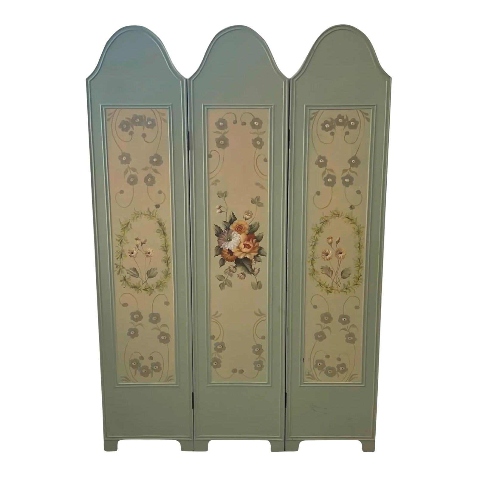 Vintage Hand Painted Three Panel French Wood Room Divider and or Space Partition Screen (1 of 13)