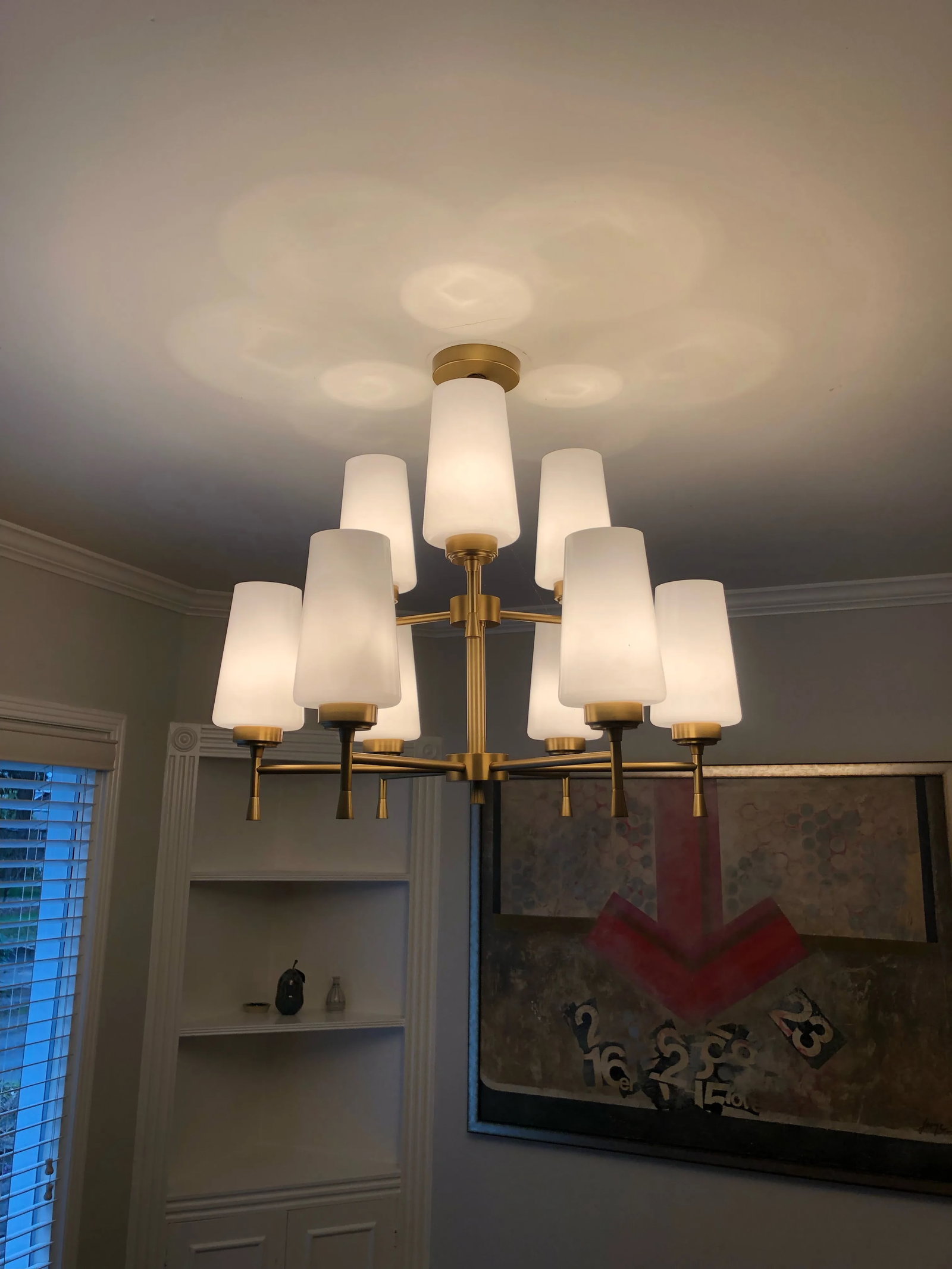 Brass Chandelier With Glass Shades - 2