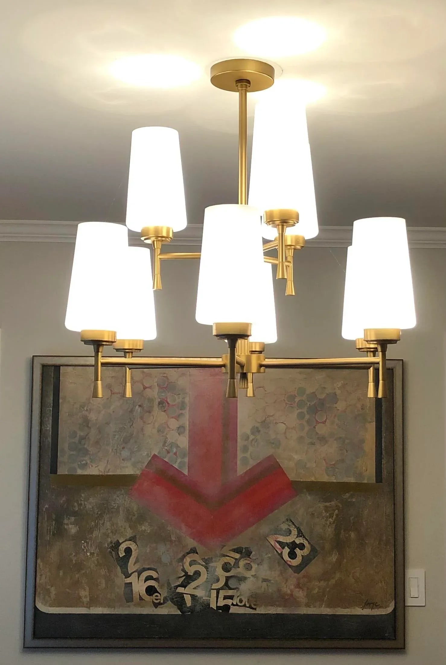 Brass Chandelier With Glass Shades - 4