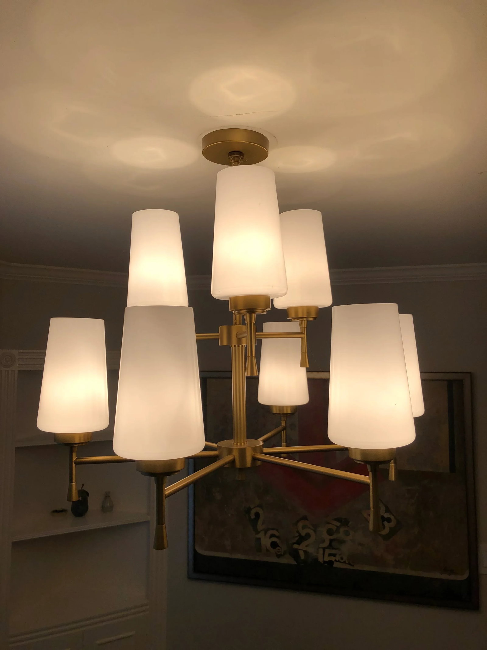 Brass Chandelier With Glass Shades - 5