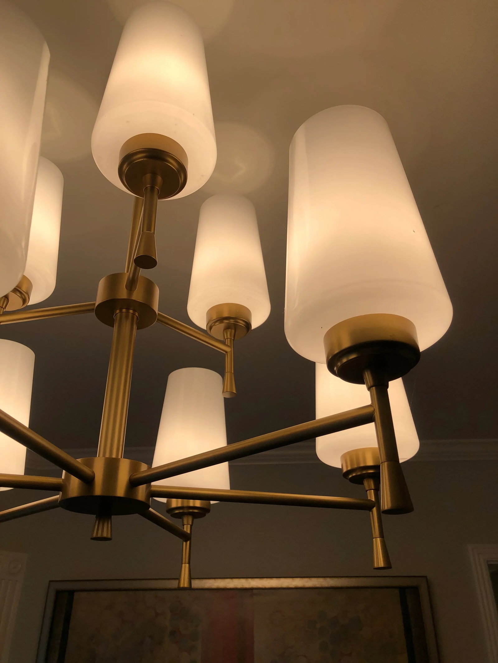 Brass Chandelier With Glass Shades - 6