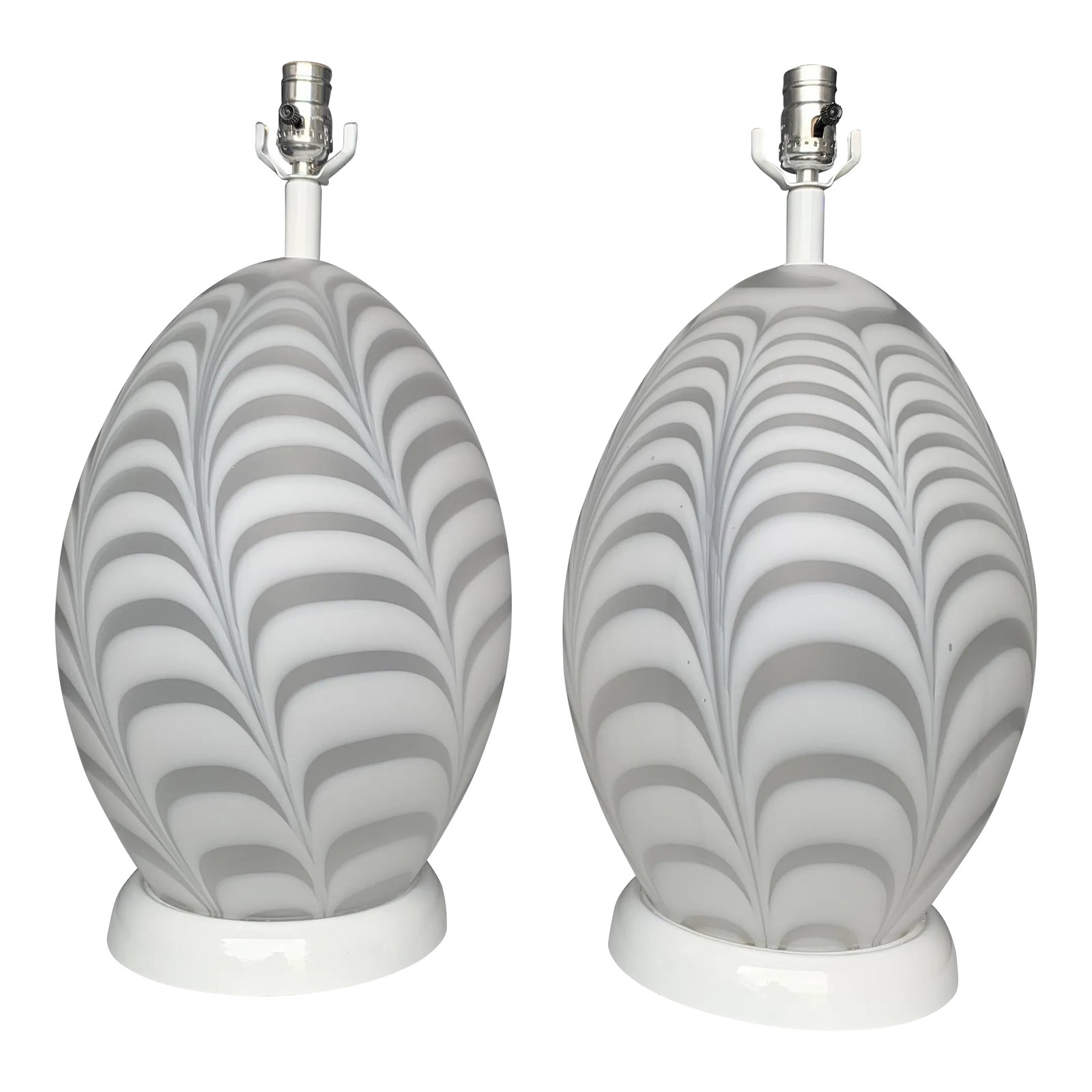 1970s White Murano Table Lamps - a Pair: Pair of murano egg table lamps, they have been restored. They are in perfect condition. Condition: Alterations: Restored Imperfections: Some Imperfections Condition Notes: Perfect condition has been