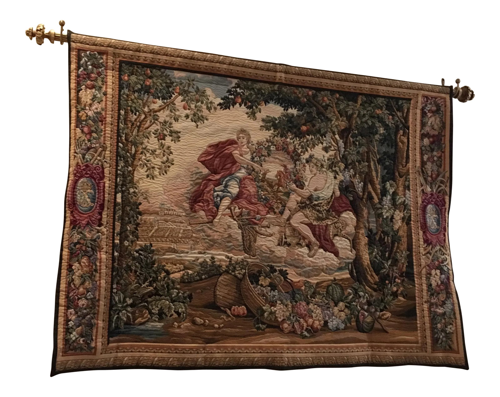 Autumn Harvest Wall Tapestry: Made in Belgium and bought in 90s. Backed with lining for tunnel and easy hanging. no hardware Condition: Condition Notes: Excellent - Minor wear consistent with age and history Materials &