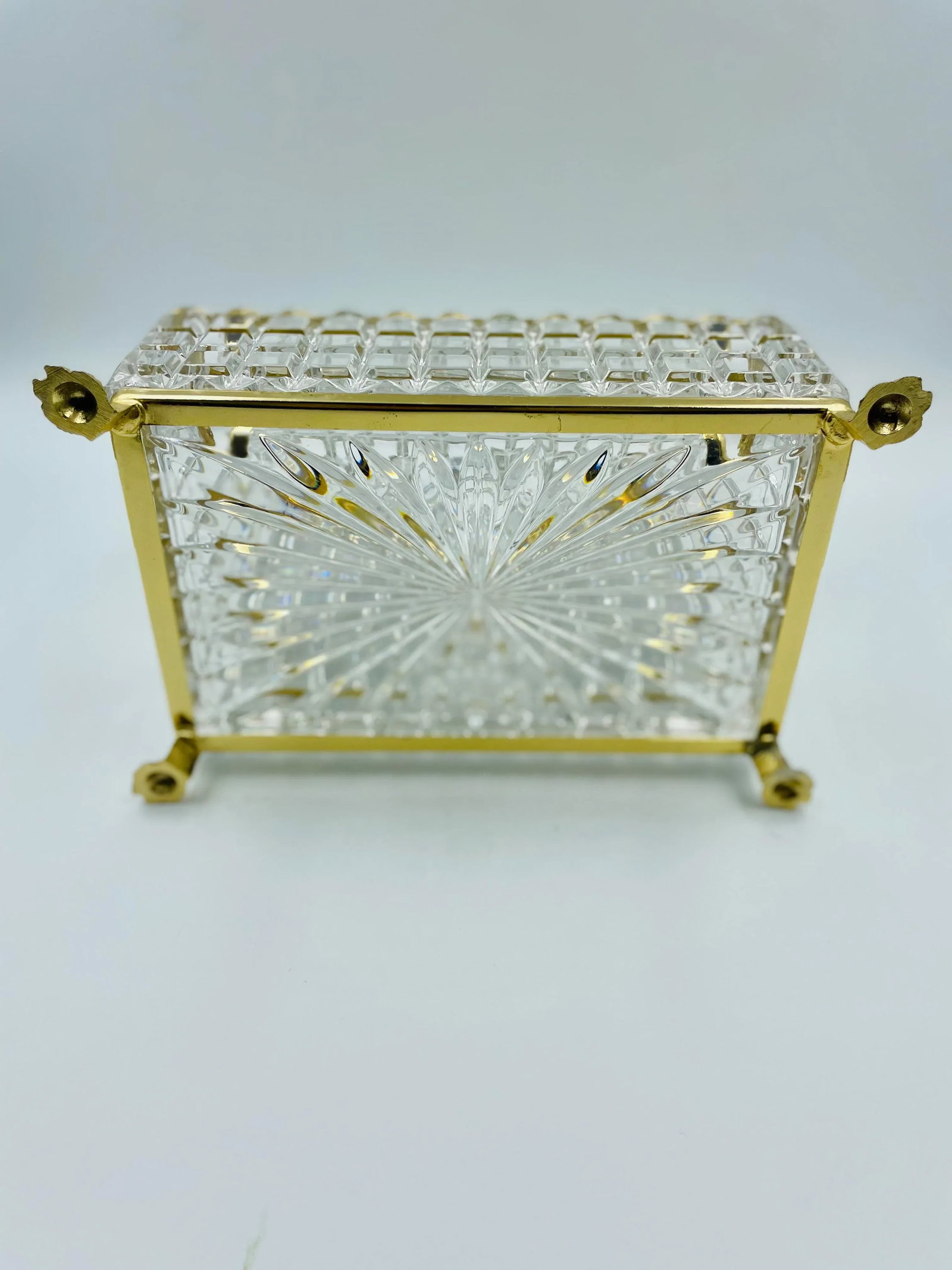 Large Mid 20th Century Domed Crystal & Gold Plated Clawfoot Box - 7