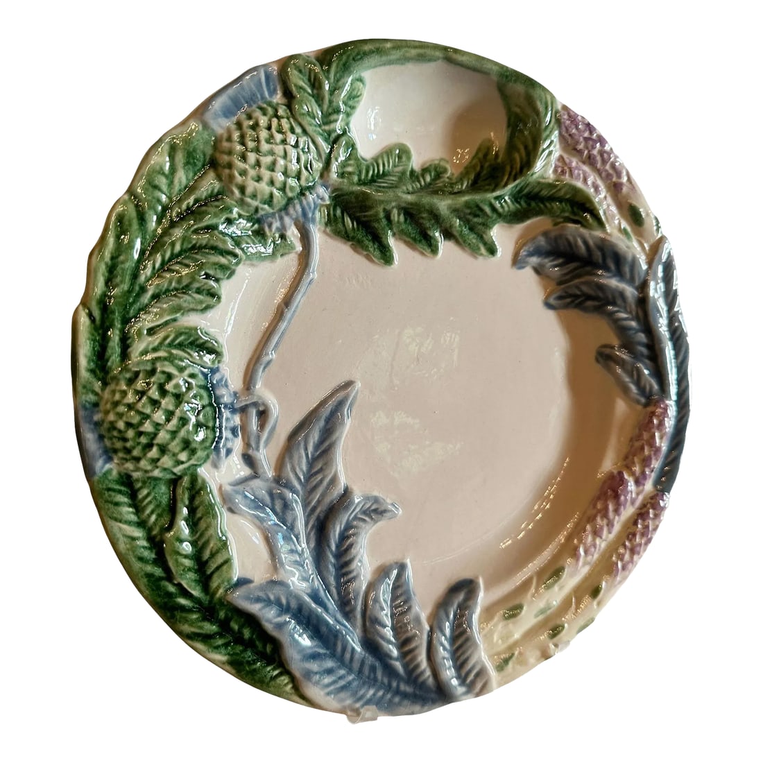 French Majolica Asparagus Plate: A beautiful piece of history! This antique French asparagus plate, circa 1890, is truly one of a kind. A unique and timeless addition to any collection! Condition: Alterations: Original Condition