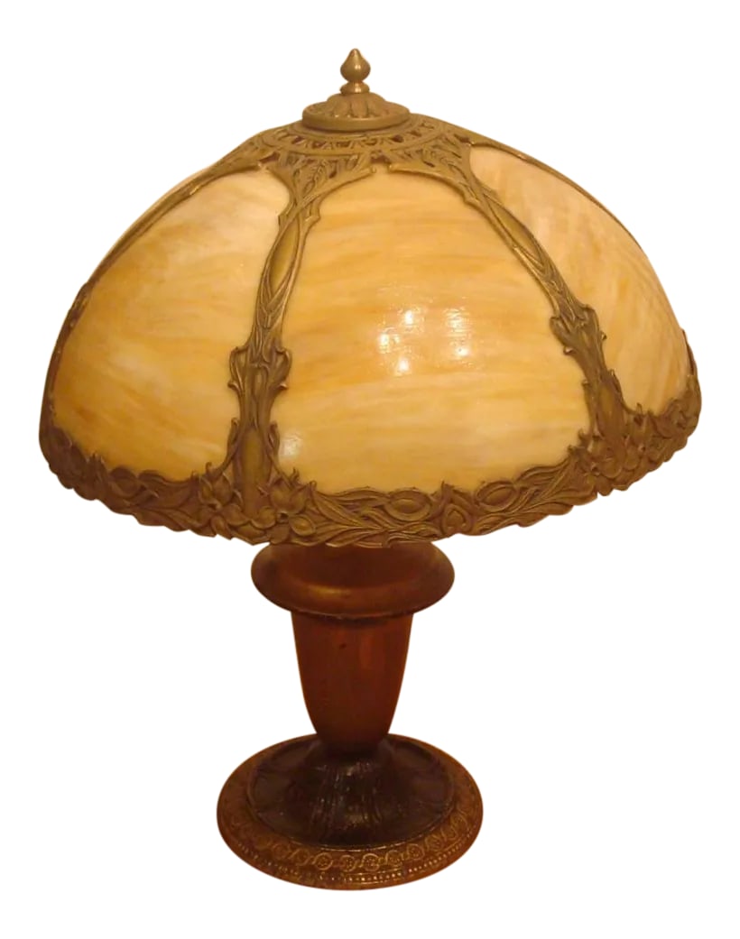 Vintage Amber Slag Glass Table Lamp With Ornate Metal Base (1 of 7)