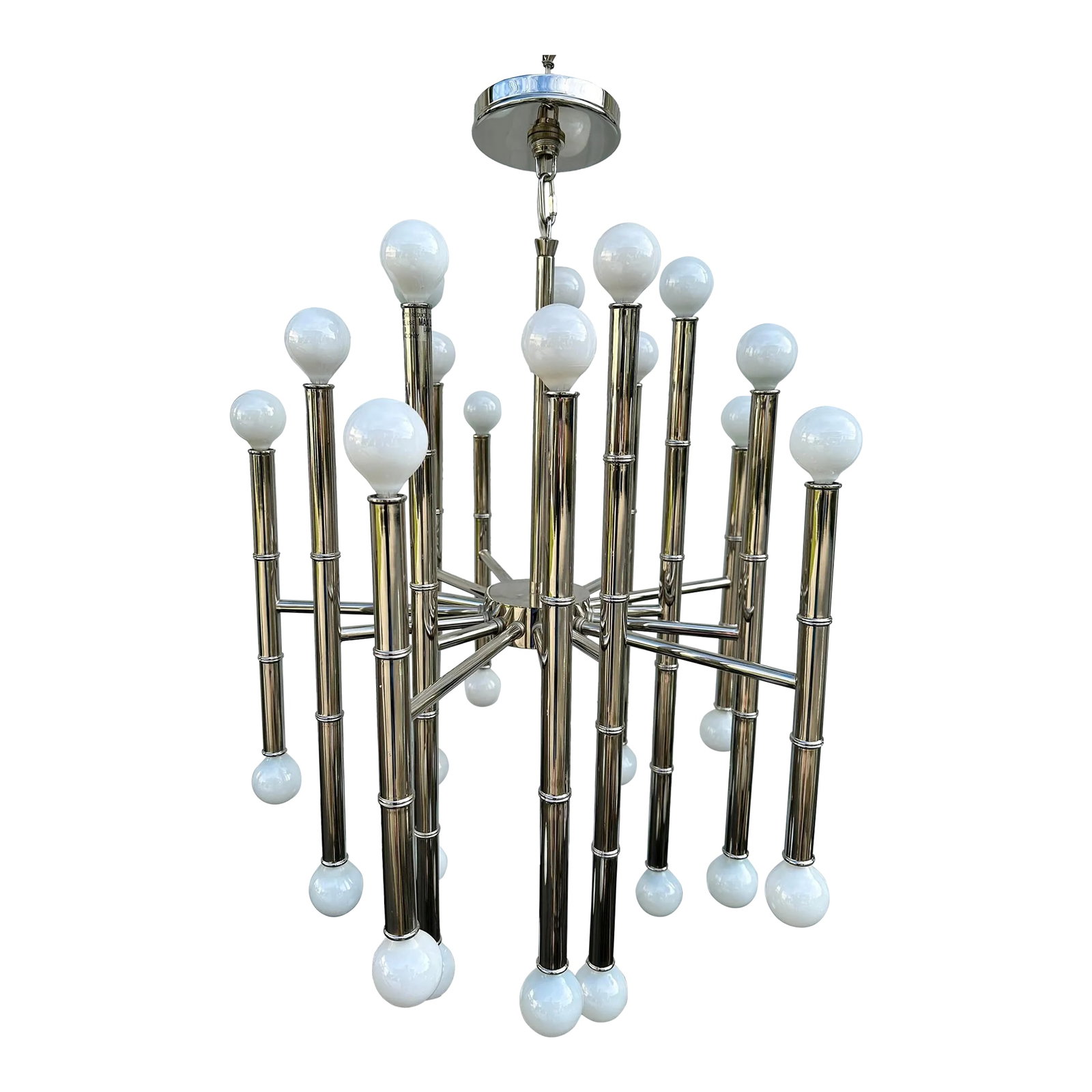 Jonathan Adler Meurice Chandelier: The Meurice Chandelier adds sculptural glow in a narrow hallway or above a dining room table and is available in Deep Patina Bronze, Polished Nickel, or Antique Brass. 30 bulbs included. 21" wide and