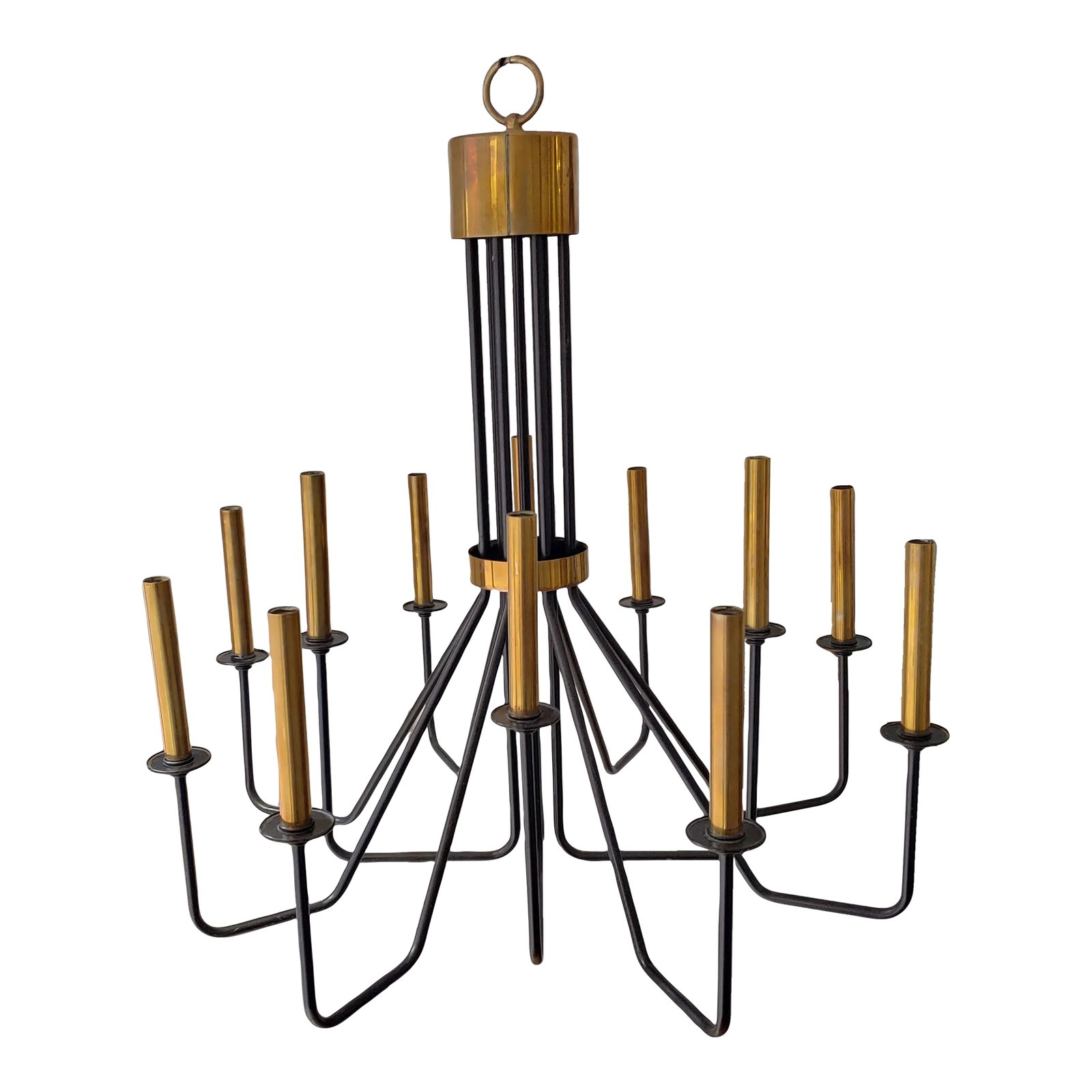 Vintage Hart Associates 12 Light Brass & Wrought Iron Chandelier: Here's a very nice substantial 12 light chandelier that was produced sometime in the 1980s as a custom made piece by Hart Country Shop, Ruston, Louisiana. The shop was a small business that was owned 