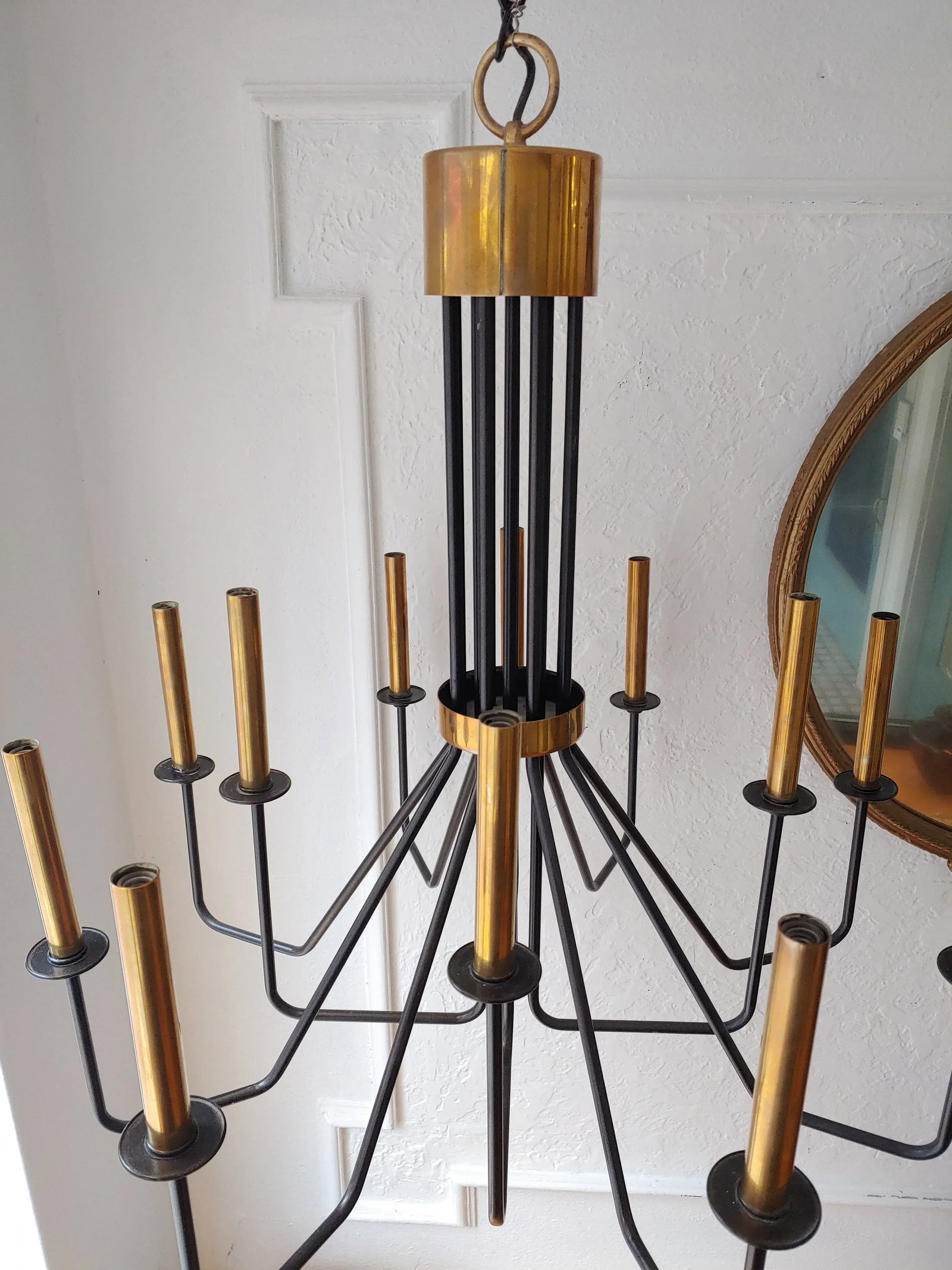Vintage Hart Associates 12 Light Brass & Wrought Iron Chandelier - 2