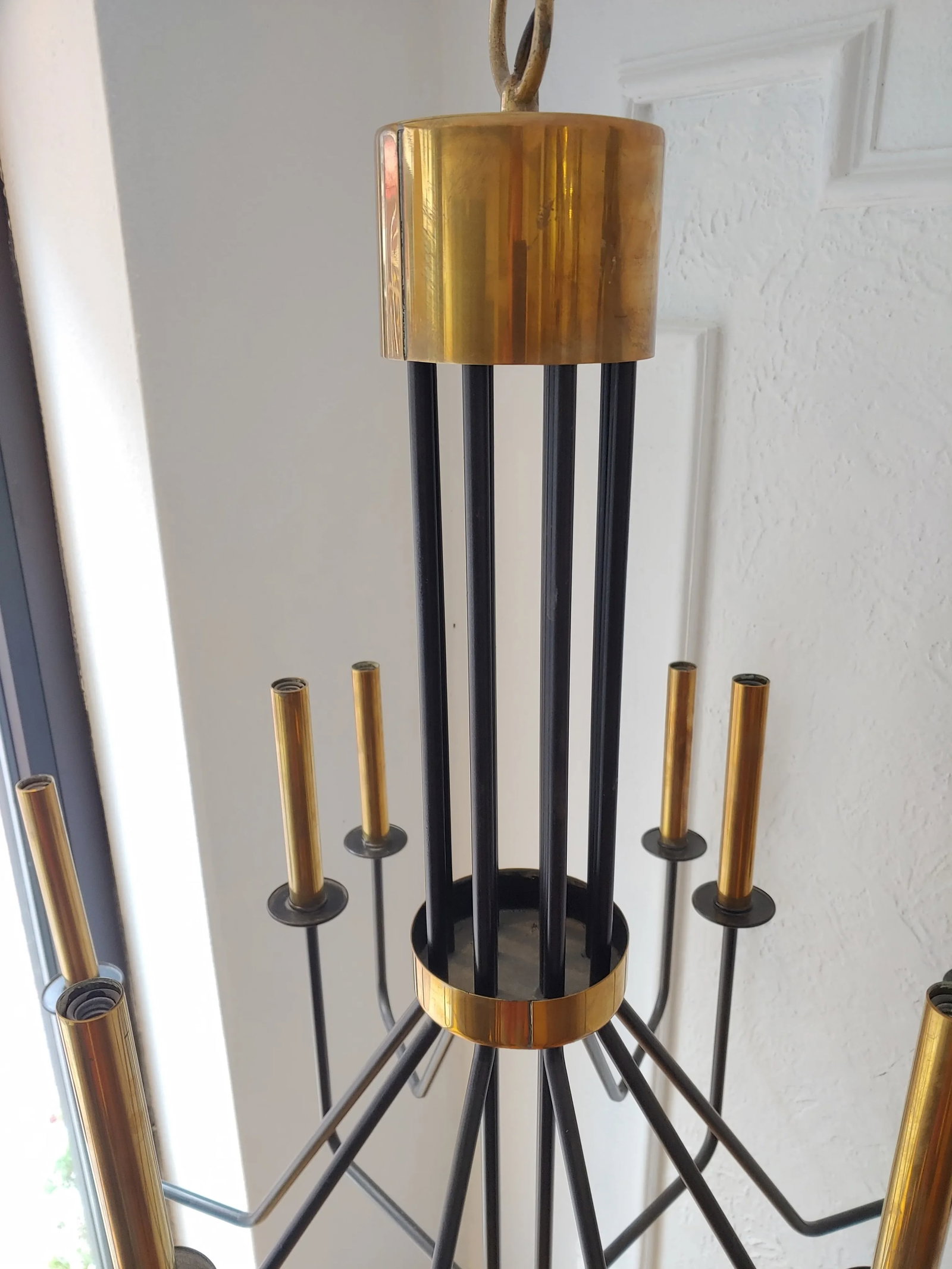 Vintage Hart Associates 12 Light Brass & Wrought Iron Chandelier - 3